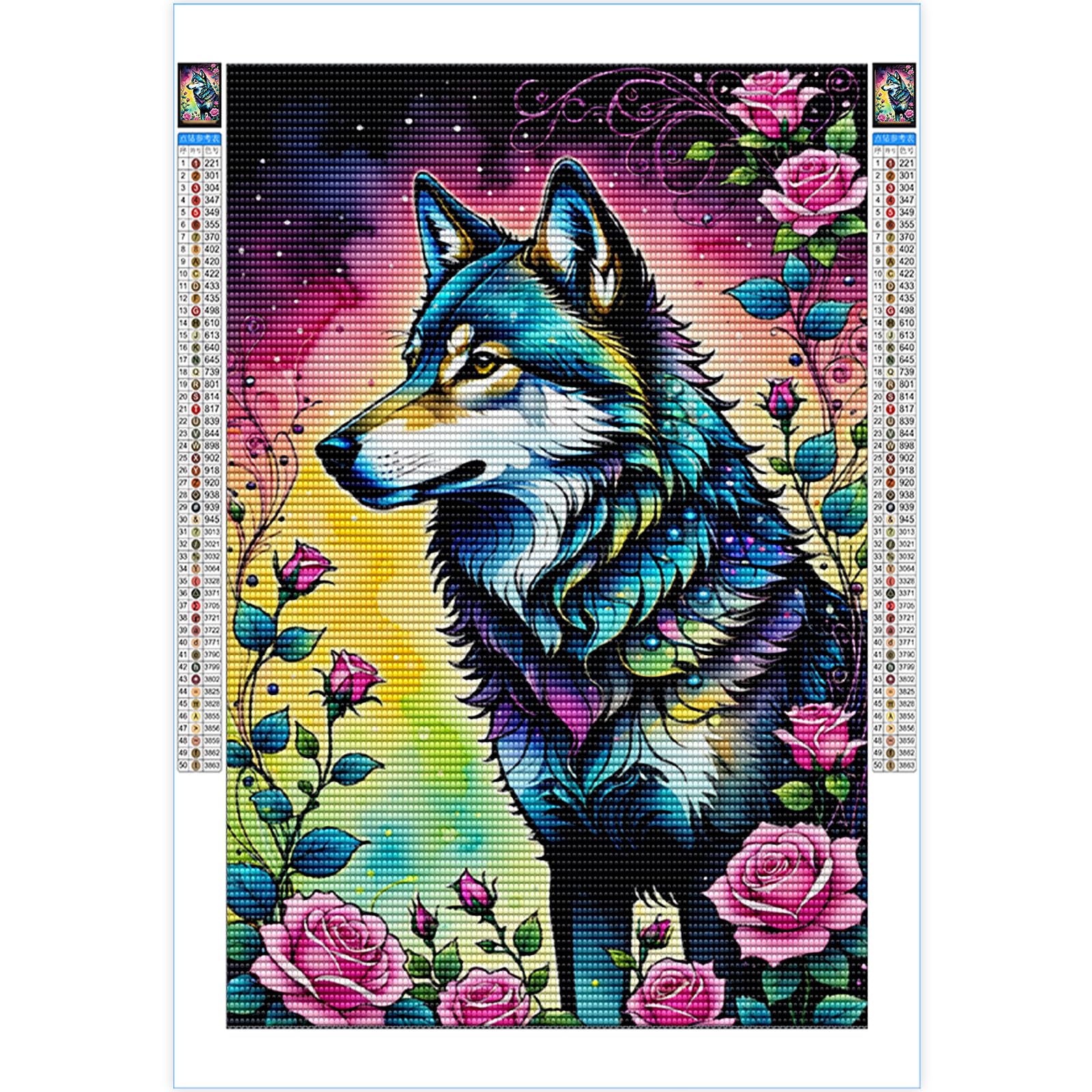 5D DIY Diamant Peinture Kits Plein Foret Loup Des Neiges Adultes/Enfants Diamond Painting Full Drill Cristal Strass Point De Croix Toile Arts Craft Cadeau Home Bureau Muraux Décor Round Drill,30x40cm