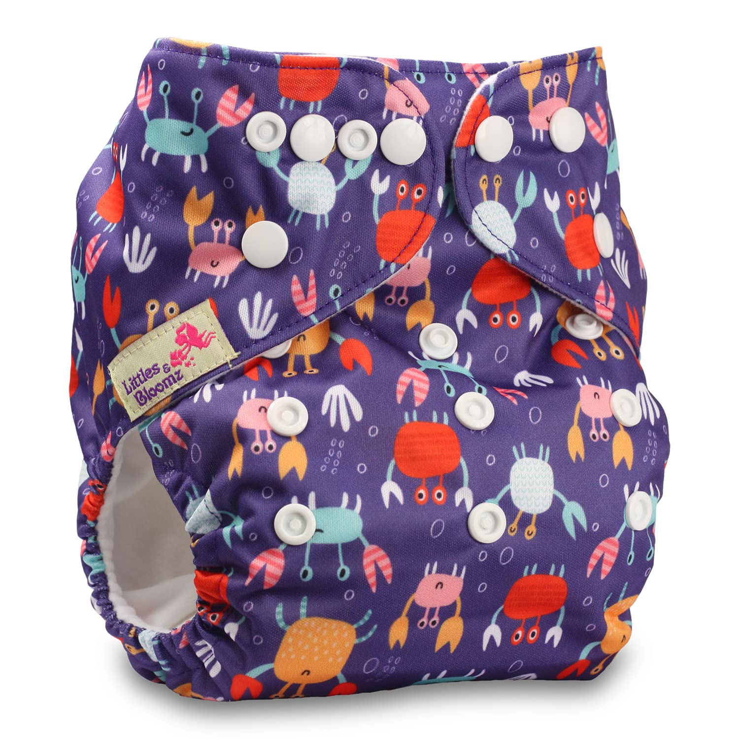 Littles & Bloomz, Reusable Pocket Cloth Nappy, Fastener: Popper, Set of 1, Pattern 8, with 1 Bamboo Charcoal Insert