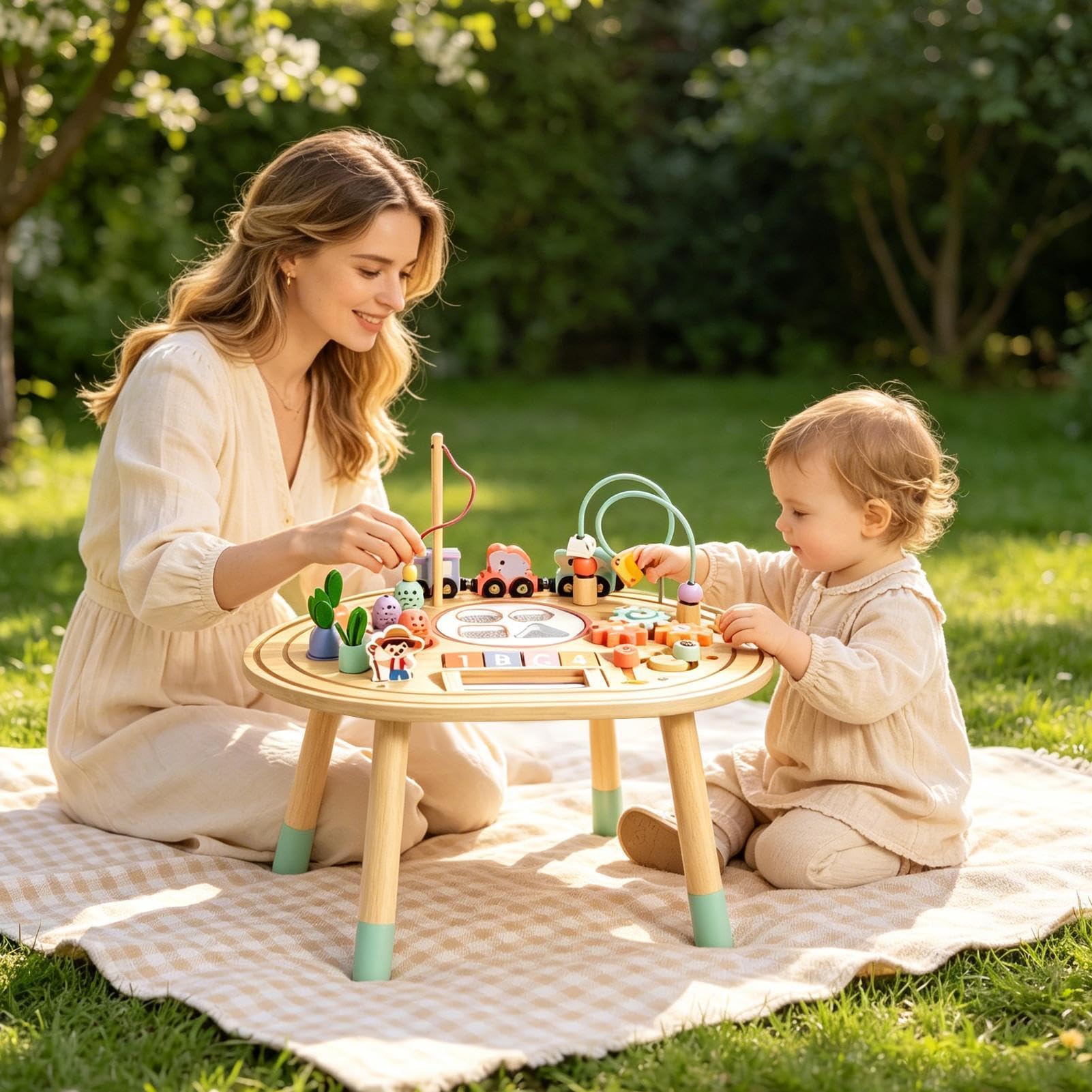 Mesa de Actividades Infantil Laberinto con Cuentas Educativo y Engranajes | Mesa de Juego y de Desarrollo Para Niños, Niñas, Guarderías, Preescolares, Aulas, Hogar, Habitación Infantil