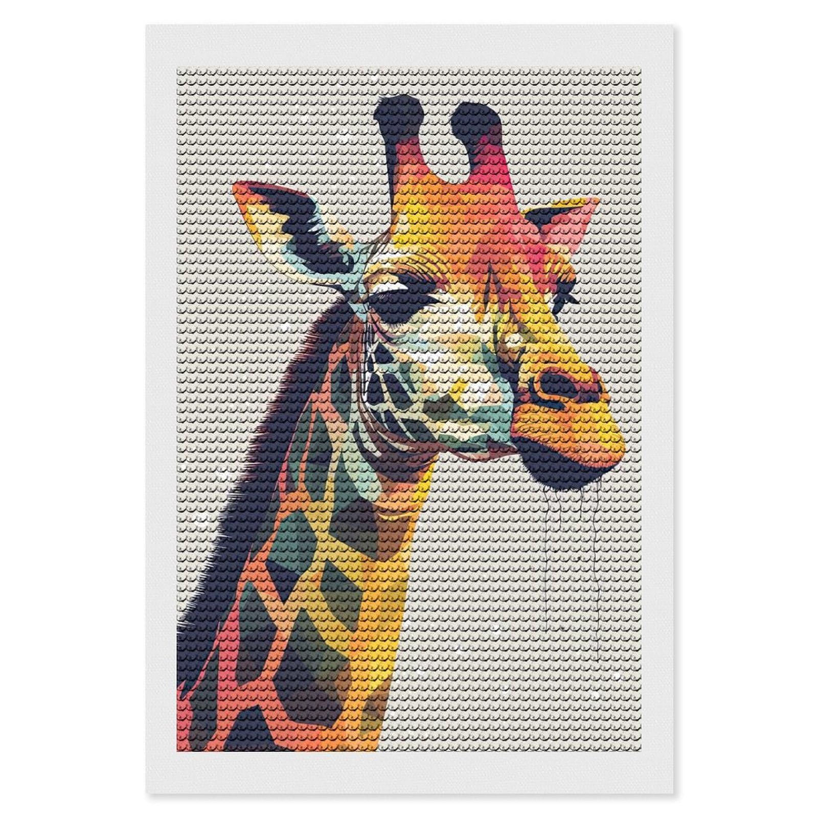 Junmoney Vector Giraffe Diamond Art Kit 8"x12", Vintage Style Decor, Stress Relief Craft, Decor Project, Relaxing DIY, Creative Hobby