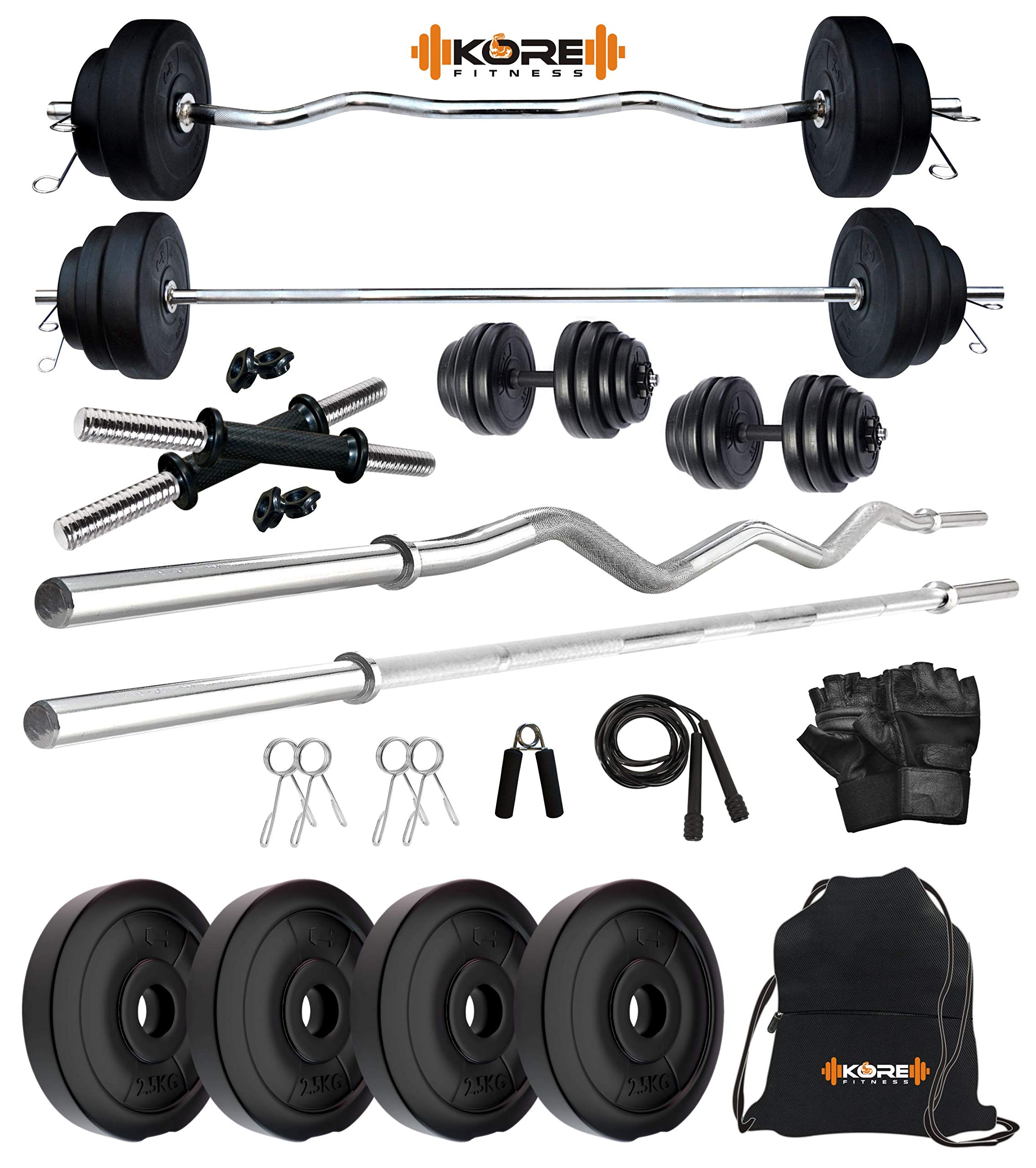 Kore PVC 343 Home Gym Set with One 3 ft Plain Rod & One 3 ft Curl Rod and One Pair Dumbbell Rods with Gym Accessories (10 kg Combo) (B08B4KDRXV) Amazon Price History, Amazon Price Tracker