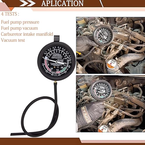 Miniatura 6 de Medidor de bomba de combustible y probador de vacío, probador de presión de carburador, medidor de vacío automotriz - Diagnóstico de presión del