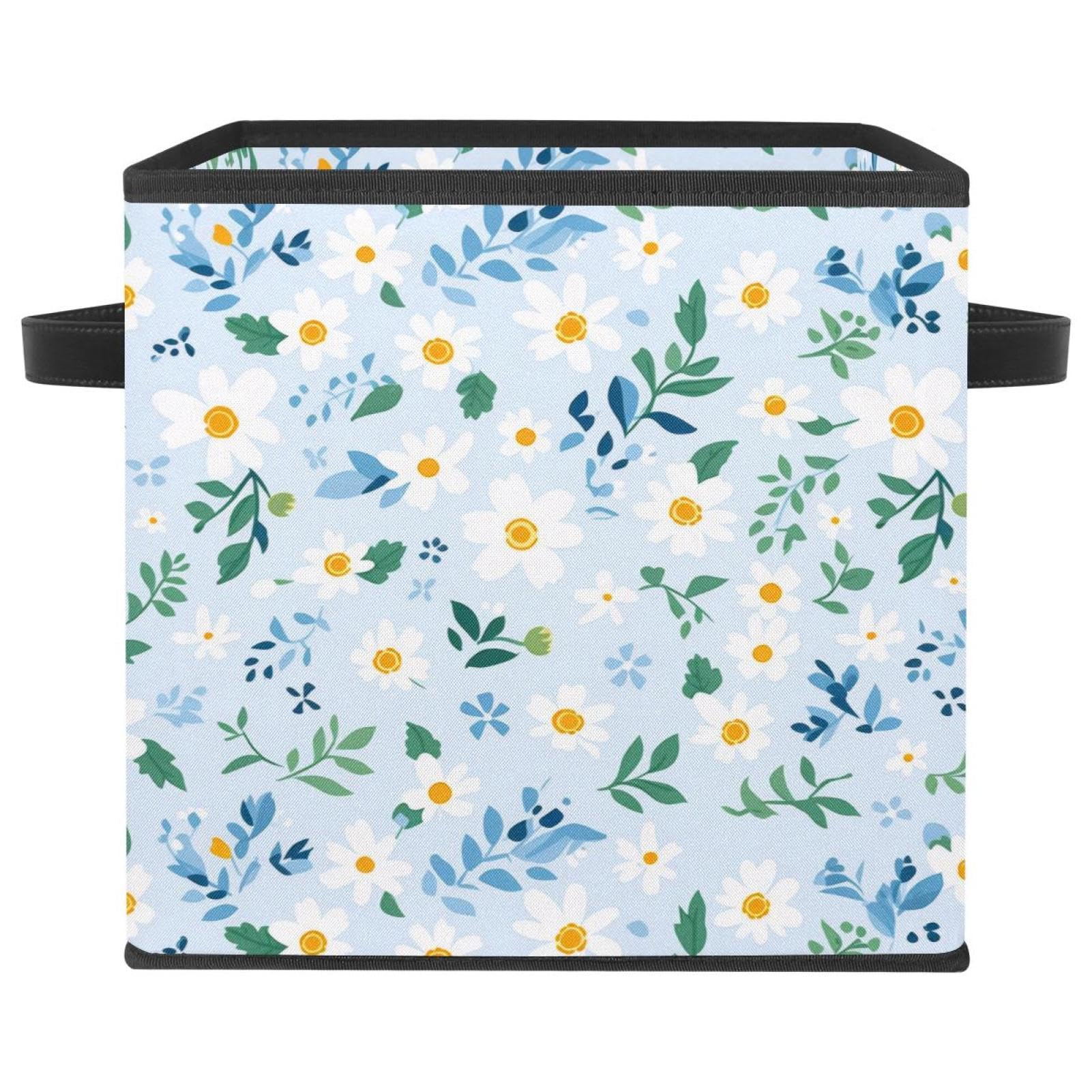 Boîte de rangement pliable motif floral bleu pour grand cube et étagère
