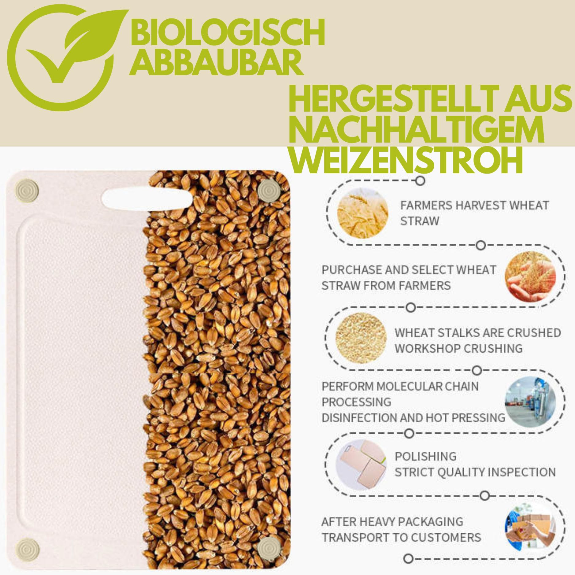 Planche à découper en paille de blé, passe au lave-vaisselle, antibactérienne, écologique, alternative solide au plastique et au bois