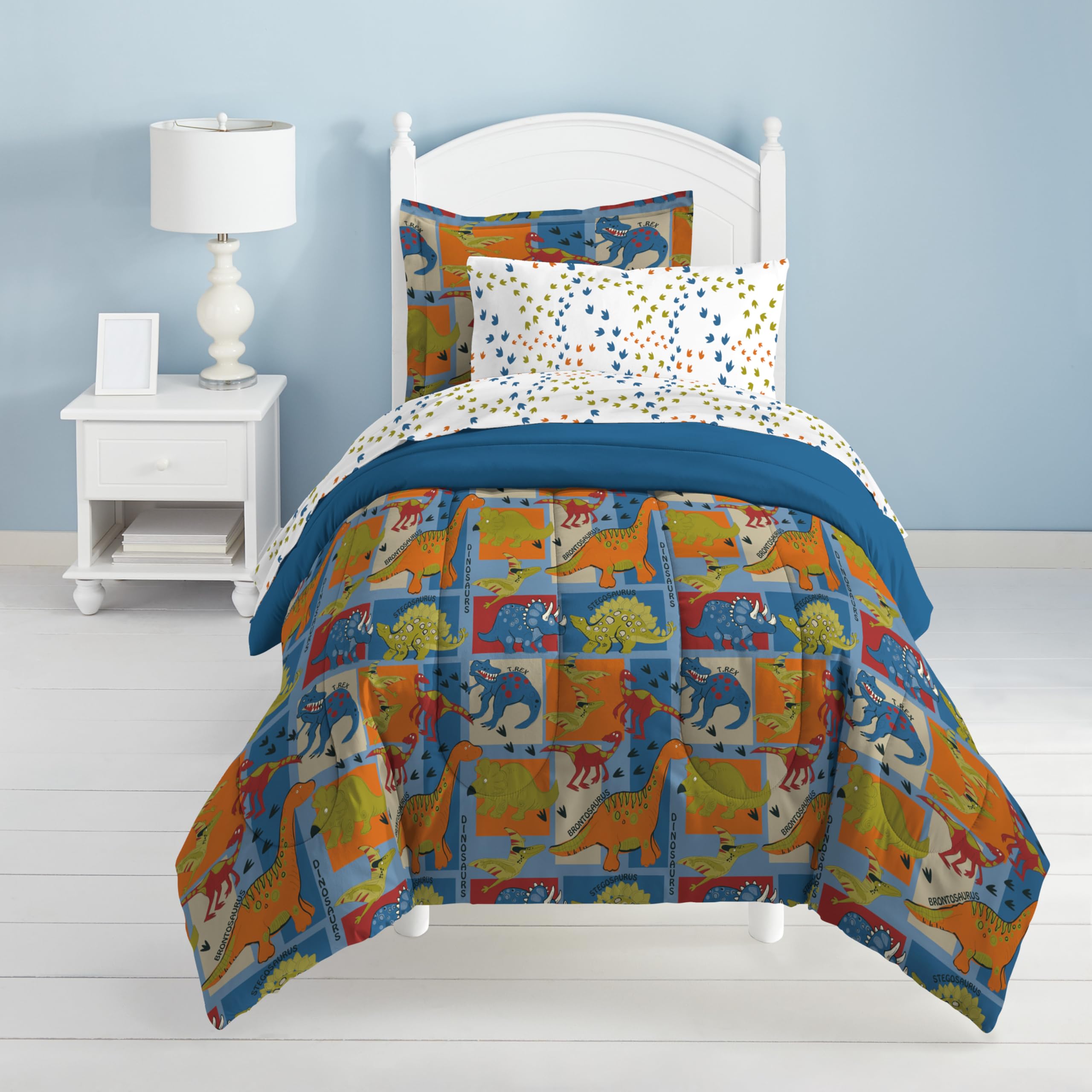 Dream Factory Dinosaur Blocks Ultra Soft Microfiber Boys Comforter Set, Blue, Twin