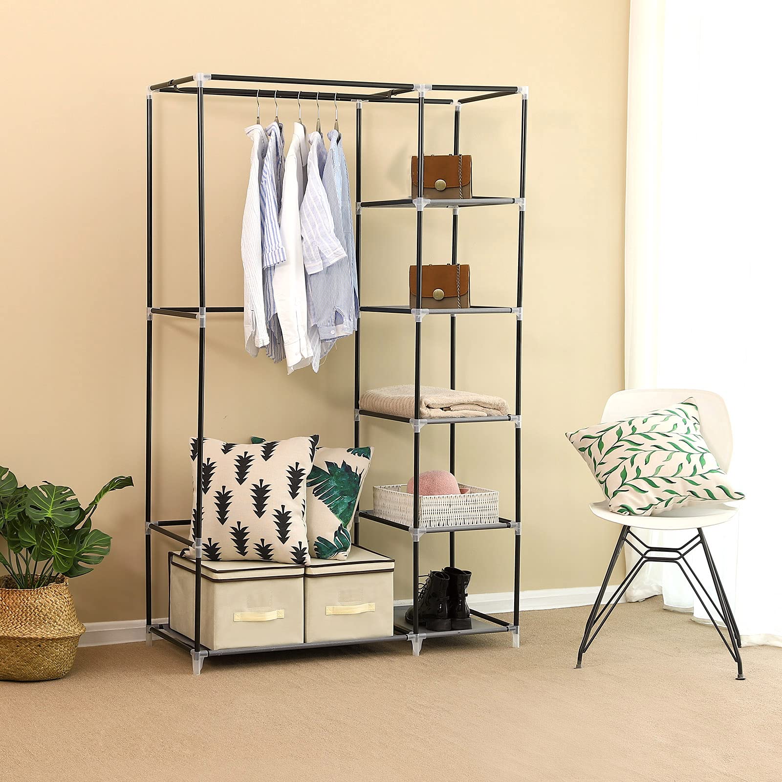 SONGMICS Armoire de Rangement Penderie de vêtement Pliable en Toile XL 110 x 45 x 175 cm Gris LSF007G