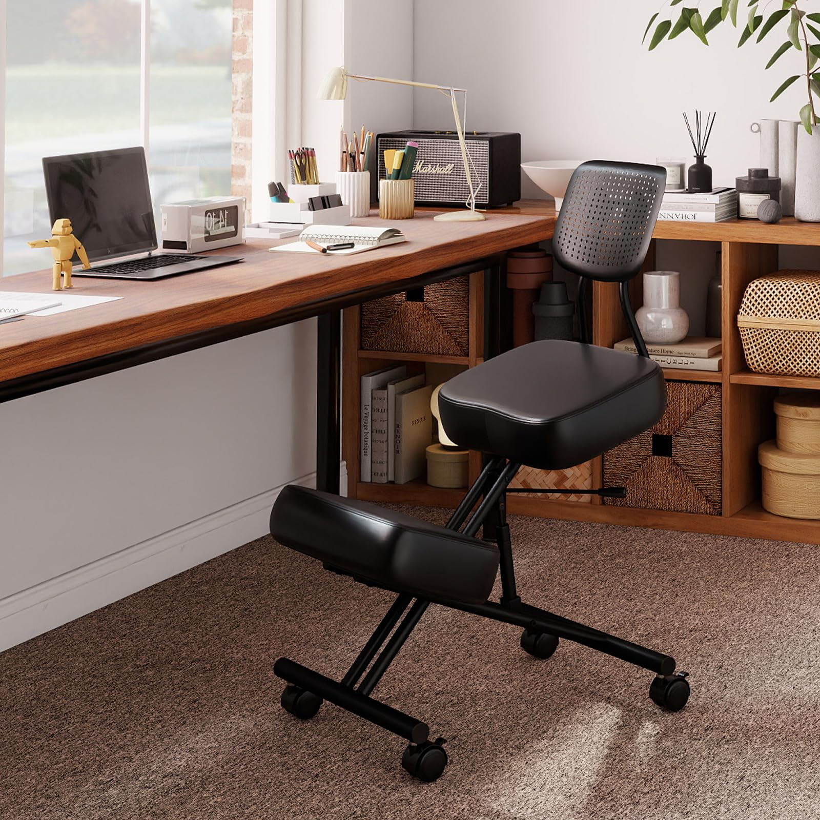 GIANTEX Tabouret Genouillères Réglable avec Dossier, Chaise de Travail Ergonomique, Roues à Verrouillage, Support pour Genoux, Chaises Orthopédiques pour Corriger la Posture Assise, Charge 110 kg