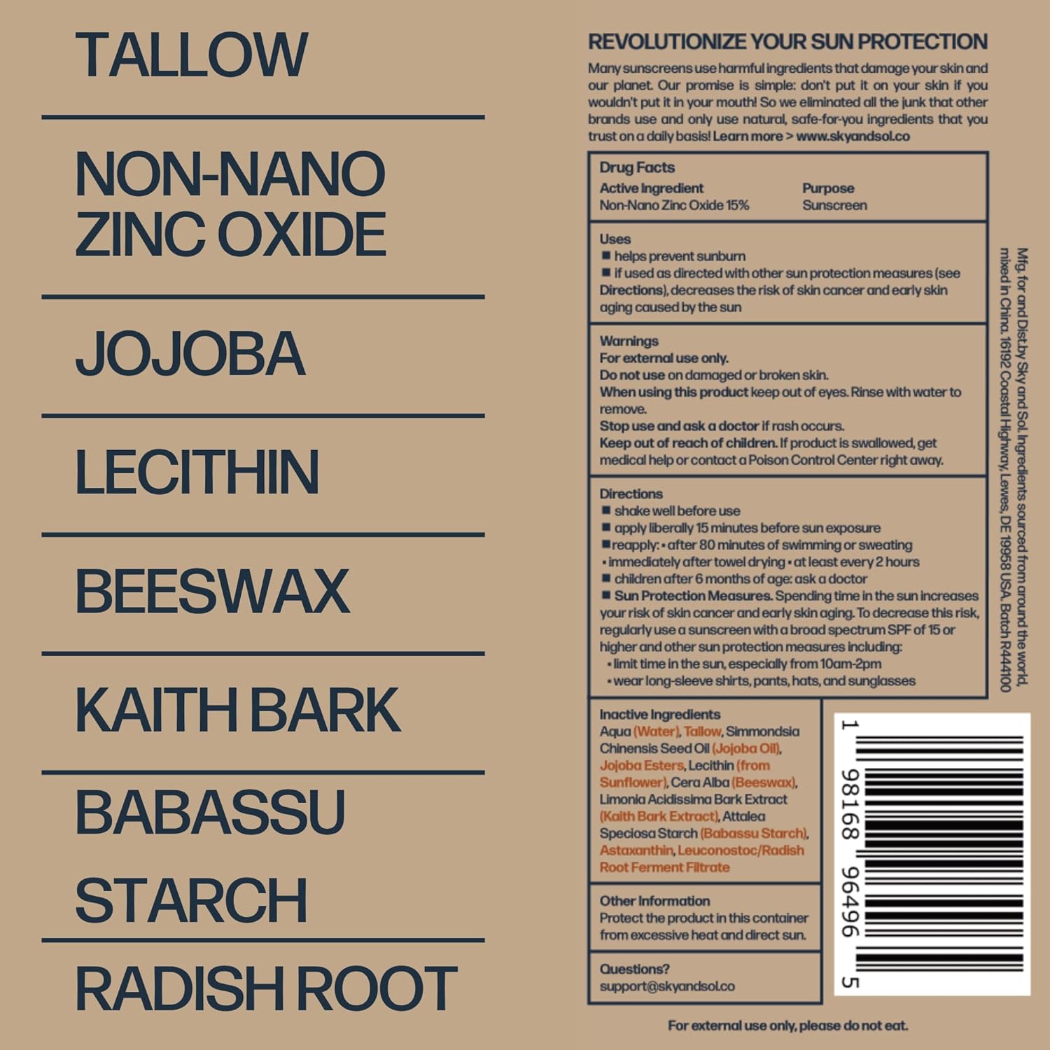 Sky and Sol Natural Mineral Sunscreen SPF 30 3 oz: Natural Tallow & Zinc Oxide, Reef Safe, Water Resistant, Fragrance-Free, Non-Greasy Formula for Face and Body - Image 2