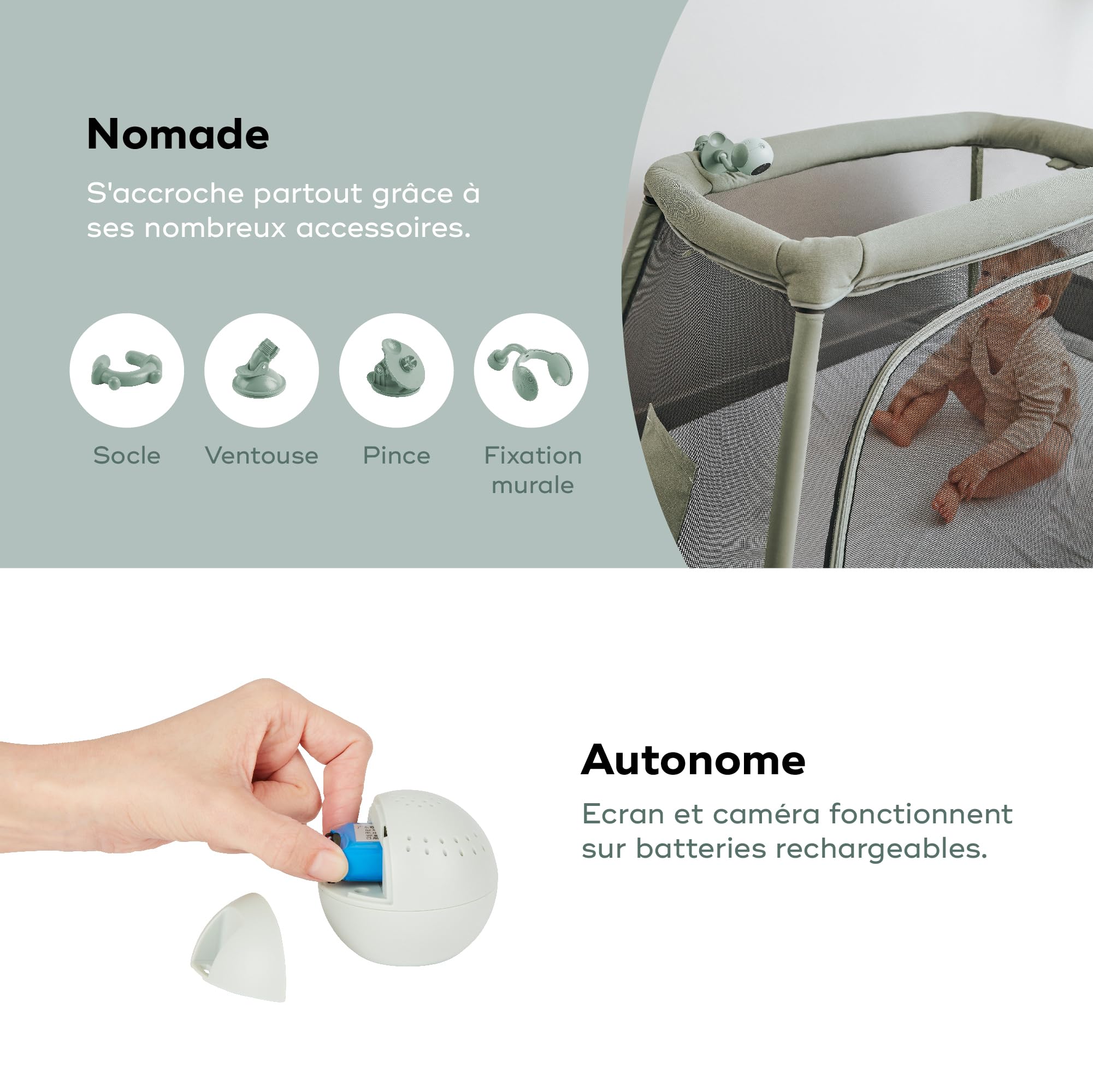 Babymoov Babyphone Caméra Yoo Go+ - Grand Ecran HD 5" 720P - Batterie Rechargeable Longue Autonomie 8h - 4 Accessoires Supports Caméra Inclus - Garantie à Vie - 8 Berceuses