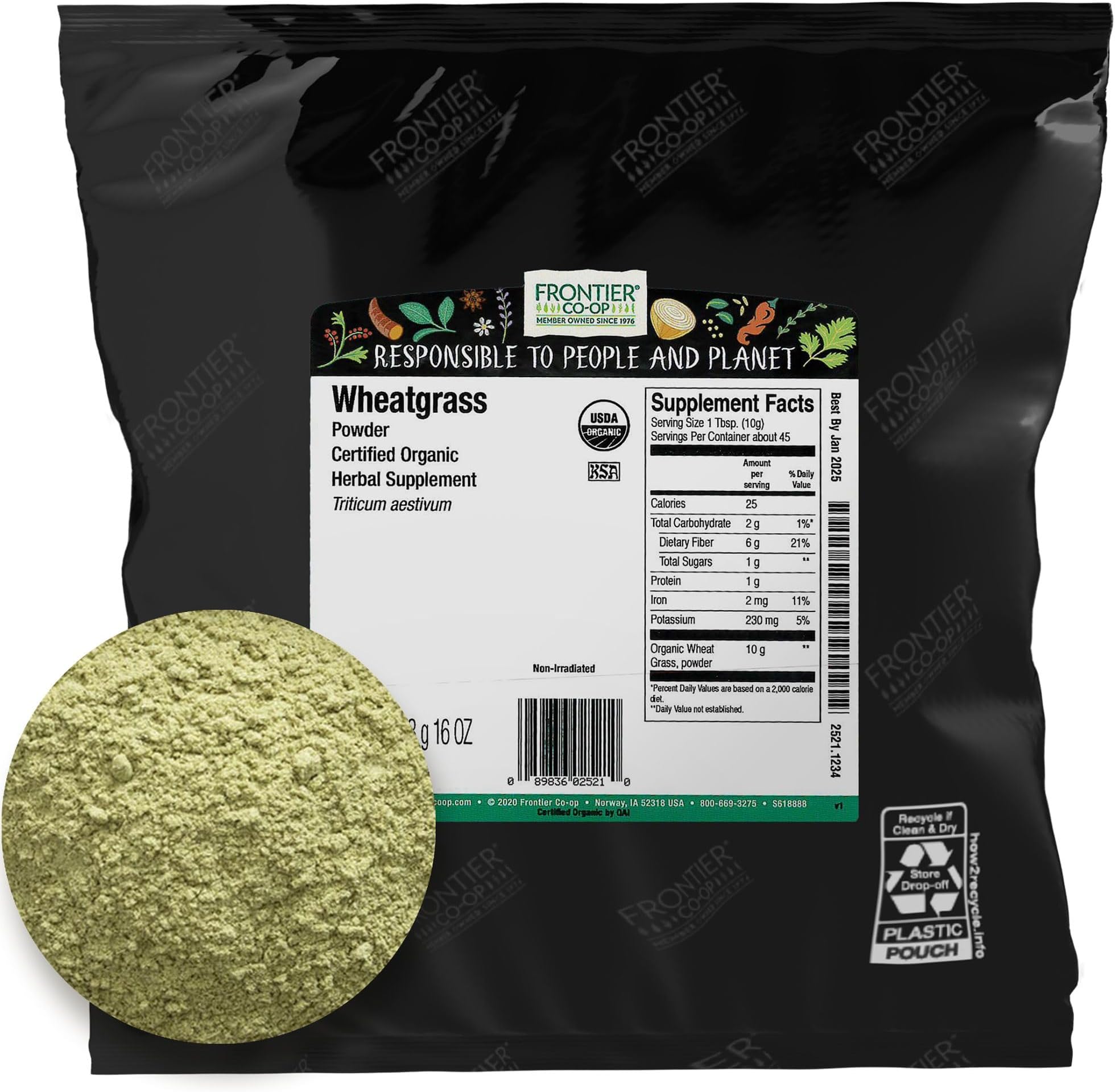 Frontier Bulk Wheatgrass Powder, Organic, 1 Pound