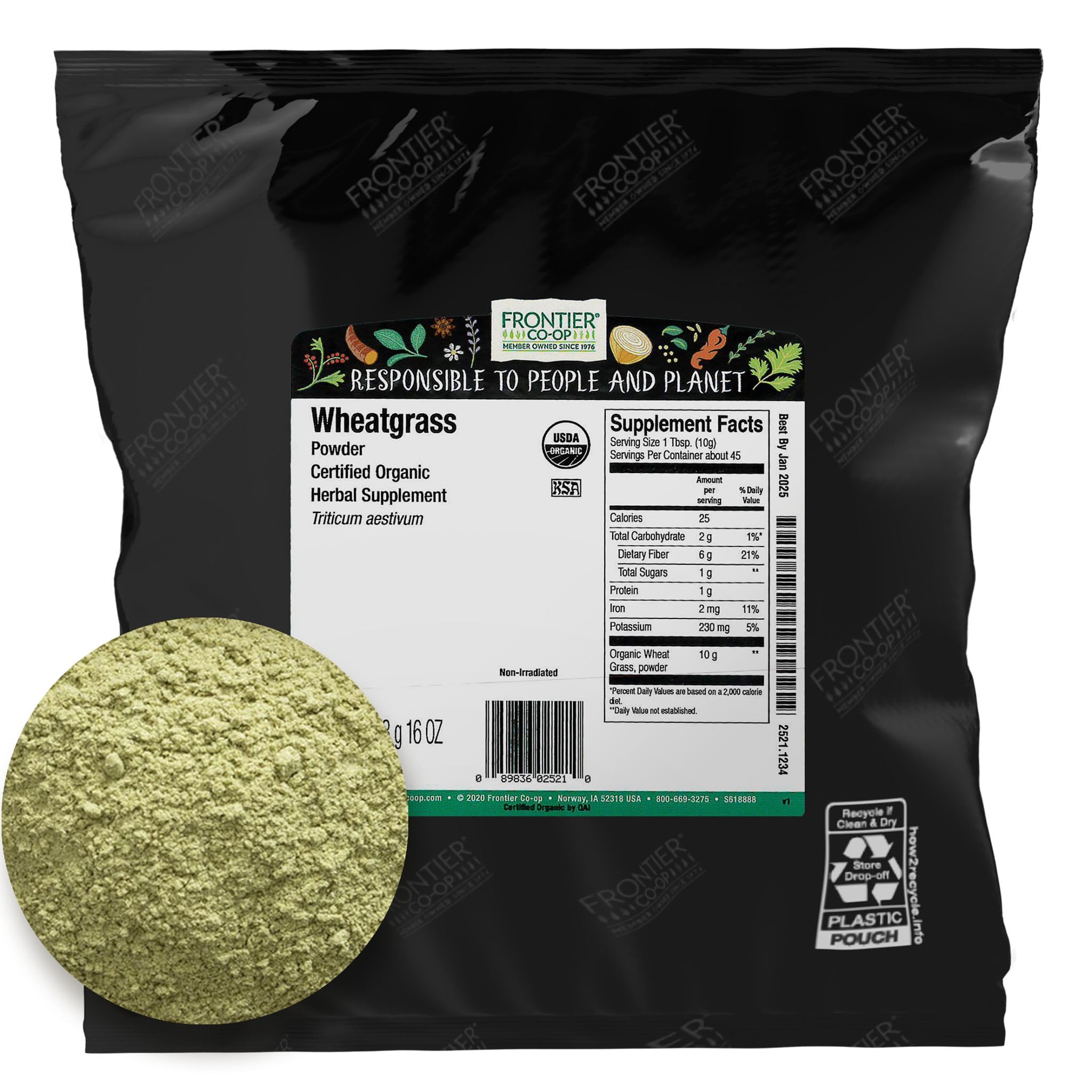 Frontier Bulk Wheatgrass Powder, Organic, 1 Pound