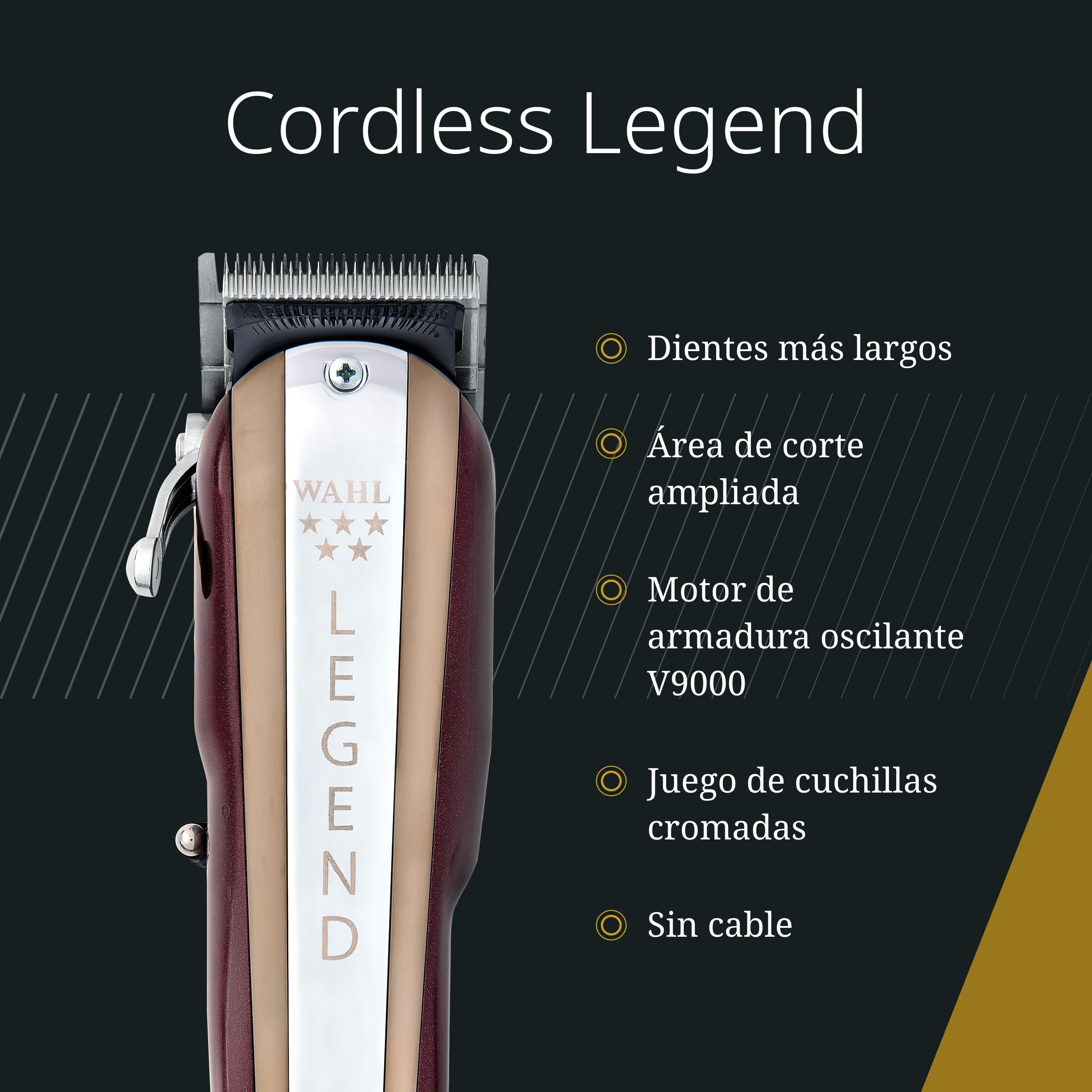 Wahl Cordless Legend, Cortapelos Inalámbrico para Degradados | Cortapelos Inalámbrico, Motor de Alto Rendimiento, 8 Peines, hasta 100 Minutos de Autonomía, para Degradados y Pelo Grueso