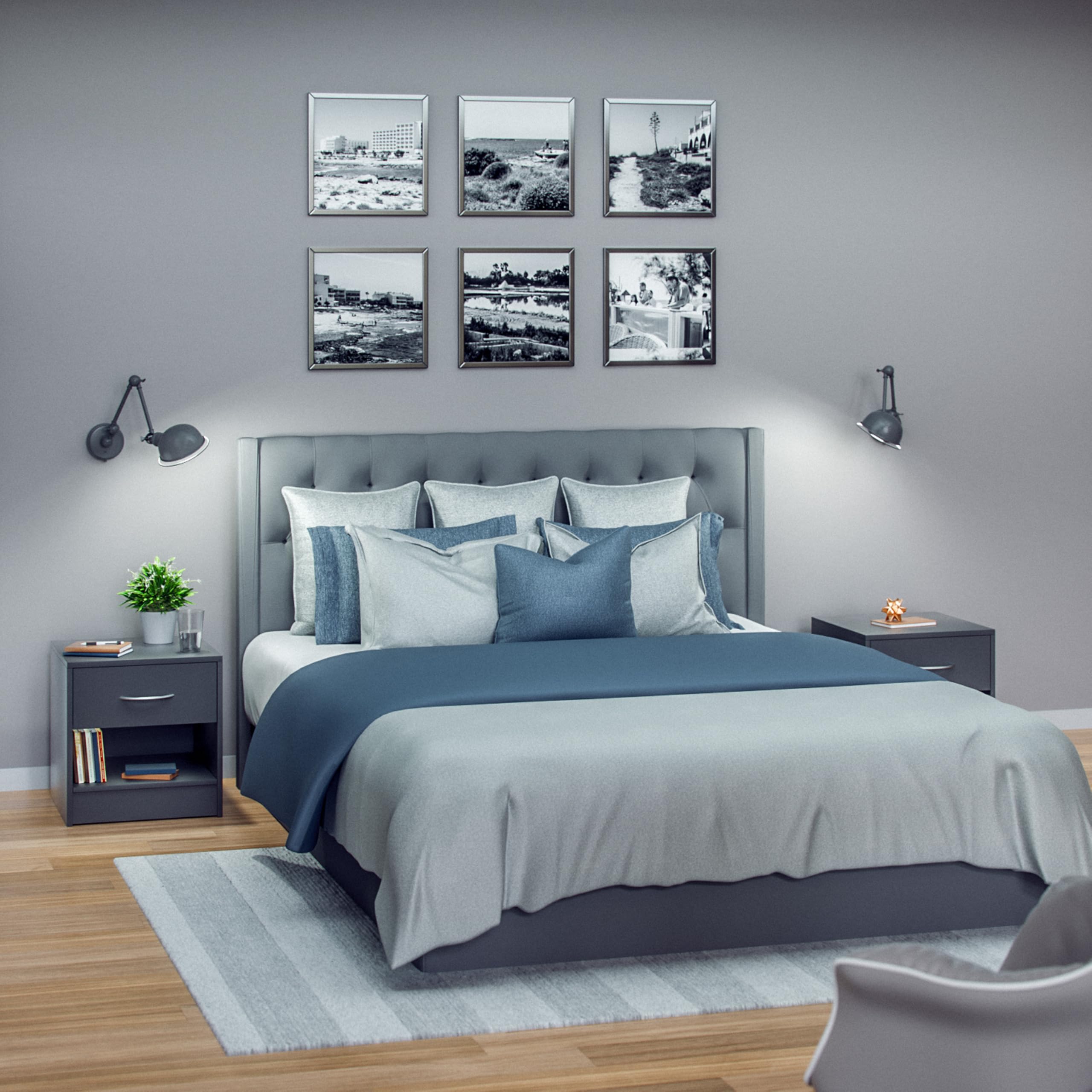 CASARIA® Mesita de Noche Juego de 2 Mesilla Dormitorio Cama Mesa Auxiliar Salón con Cajón Amplio Moderno Resistente Estable 41x39x28cm Mueble Antracita