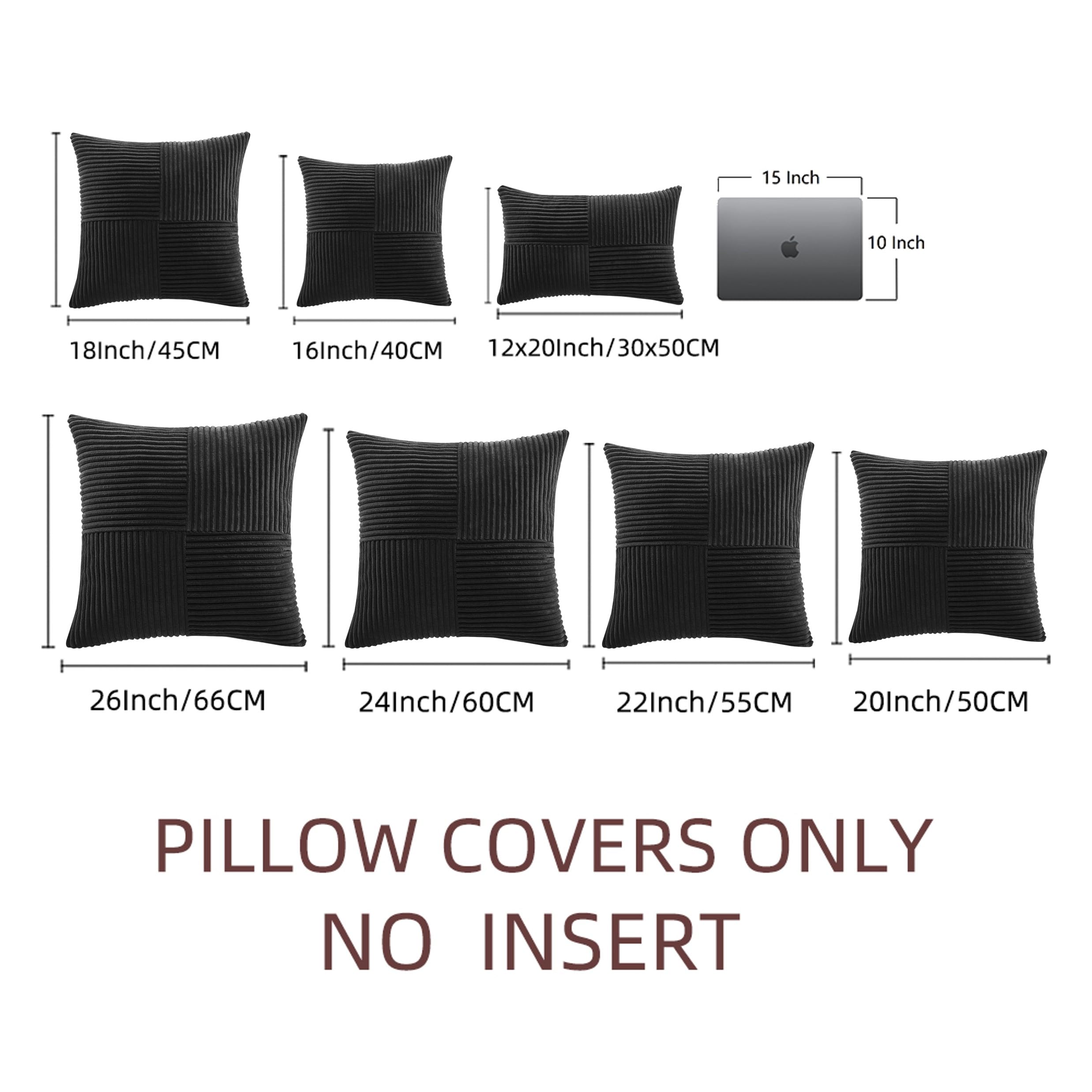 Fancy Homi 2-Pack Black Corduroy Lumbar Pillow Covers, 12x20 Inch, Farmhouse Boho Decor For Living Room & Bedroom