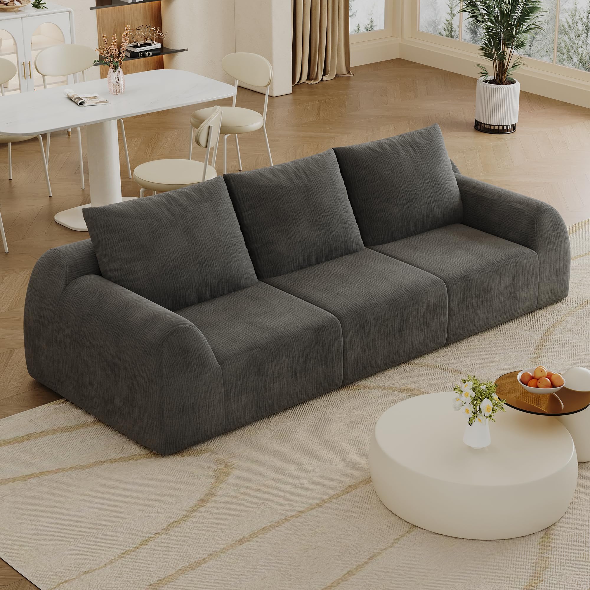 257 cm sofa kompresyjna, ciemnoszara, szenilowa, bez montażu, do salonu