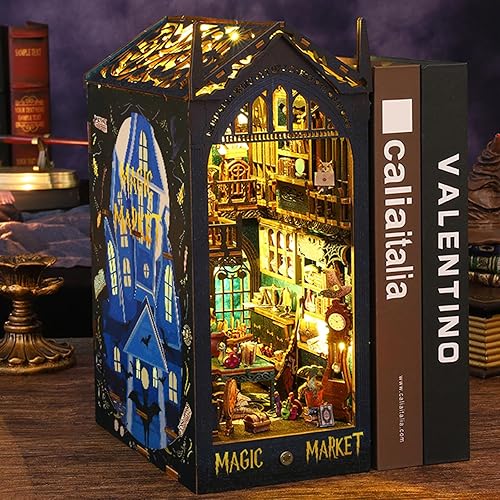 Miniatura 94 de ISSEVE Kit de rincón de libros para bricolaje, rompecabezas de madera 3D, kit de casa en miniatura para decoración de estantería, soporte mágico