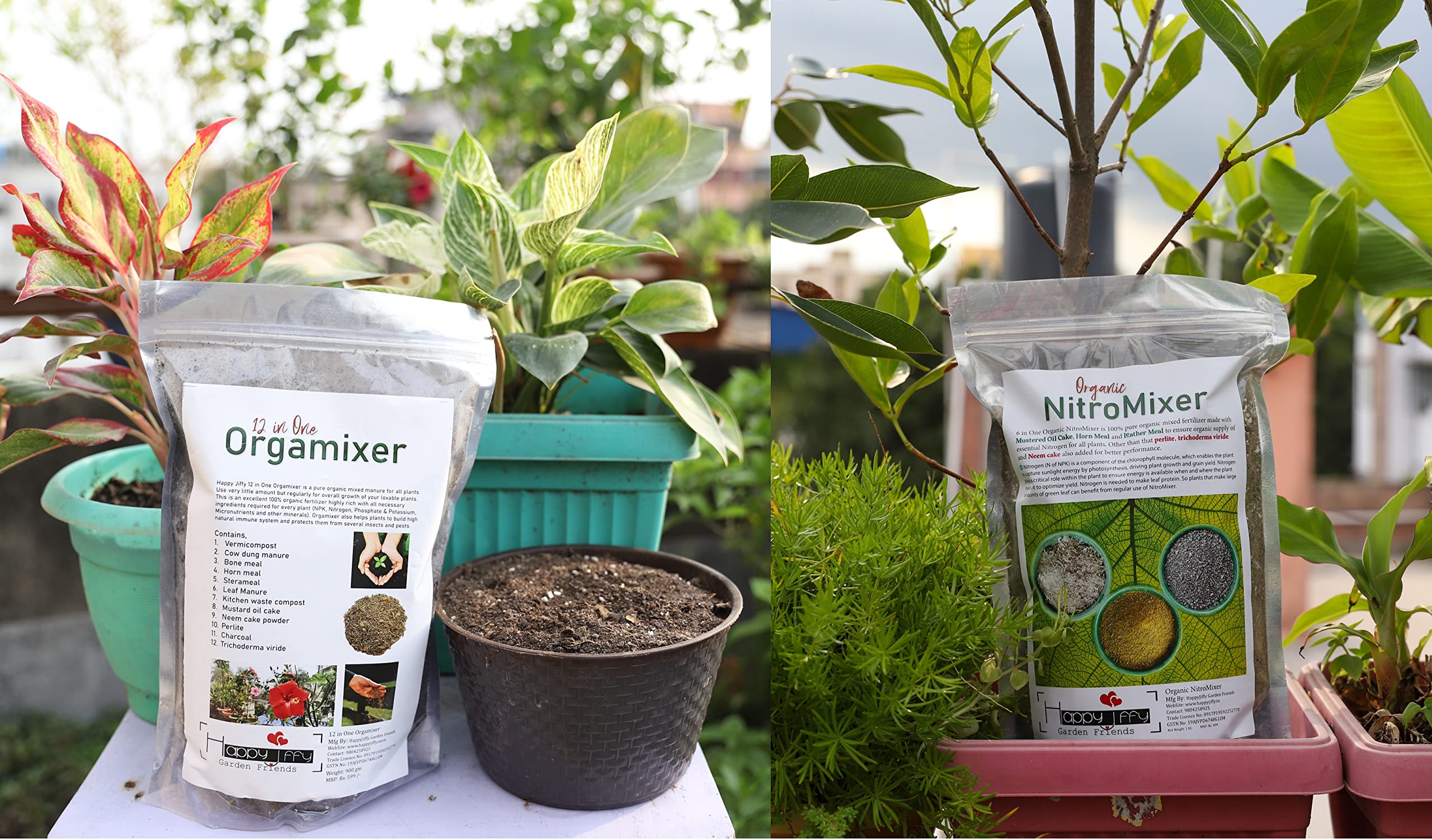 Happy Jiffy 12 in One Orgamixer(250G) + Organic NitroMixer(250G) Combo. Pure mix organic fertilizer for all indoor and outdoor Plant.