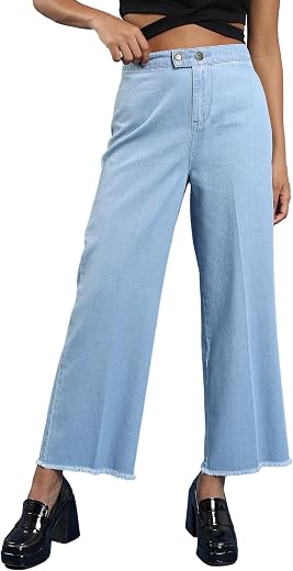 Tokyo Talkies Women's Straight Fit Cropped Jeans| Mid-Rise| Jeans Pant
