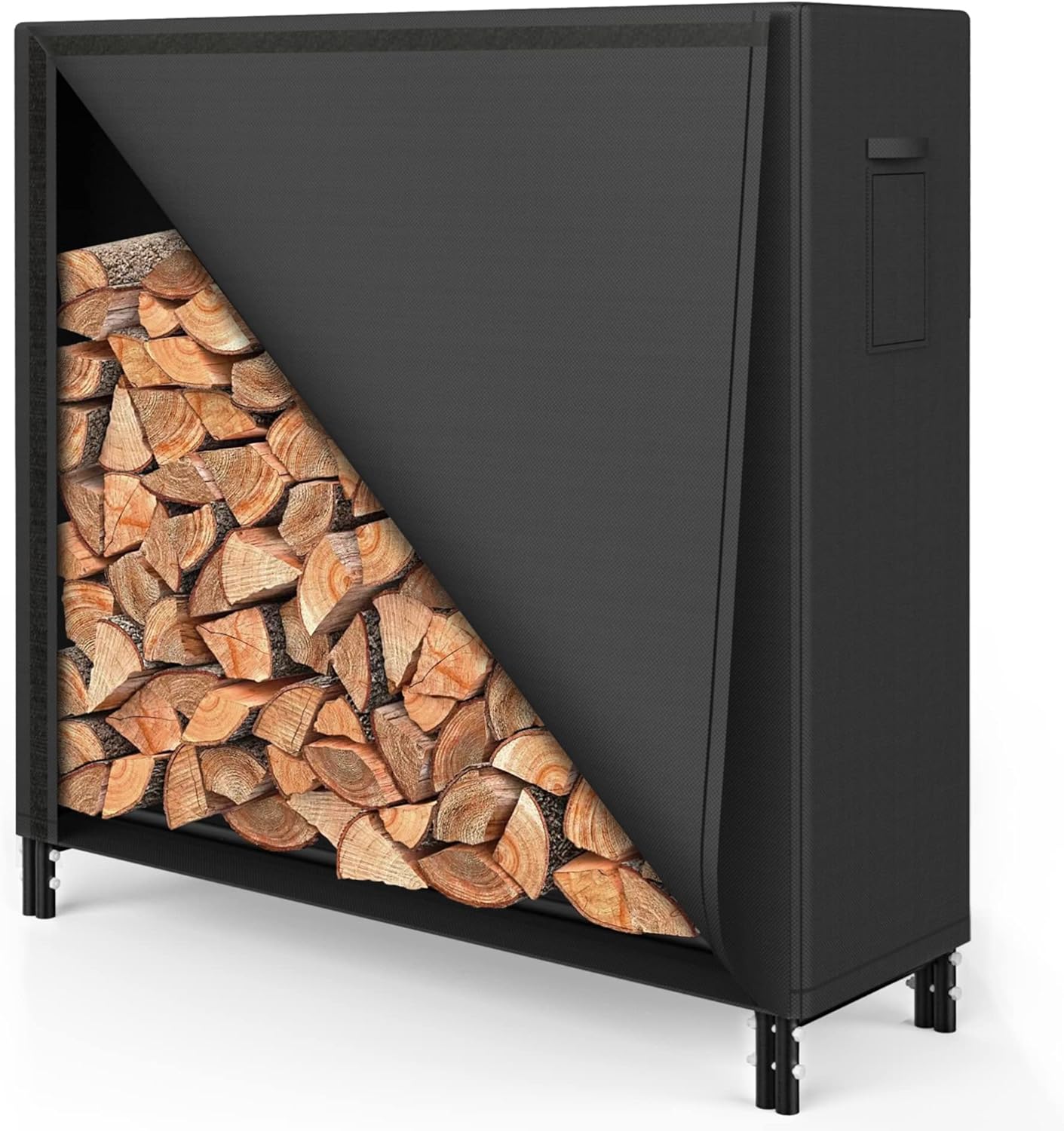 4ft Firewood Rack Outdoor with Oxford Fabric Cover Set, Weather Resistant Fireplace Wood Rack for Firewood with Cover Outdoor