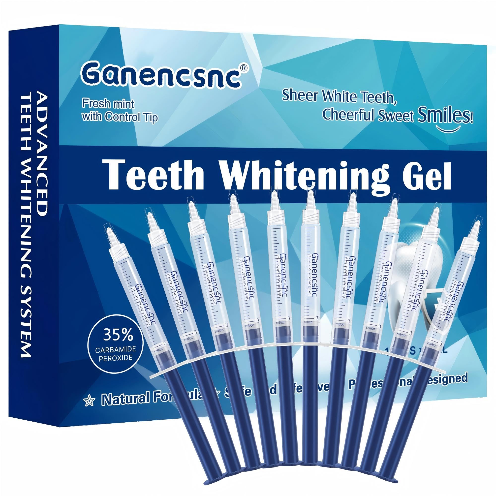 35% Ganencsnc 10-Pack Teeth Whitening Gel Refills - Gentle 35% Carbamide Peroxide Formula - Compatible with Teeth whitening Kit,No Sensitive Teeth