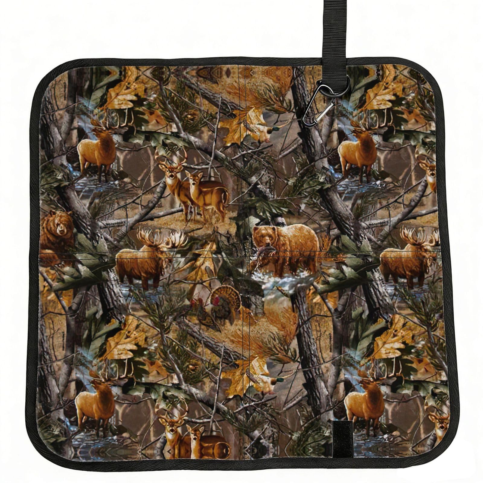 KAPPTYY Hunting Deer Bear Deer Printed Bleacher Seat Cushion PE Foam Filling, Foldable Sitting Pad for Concert Stadium Events