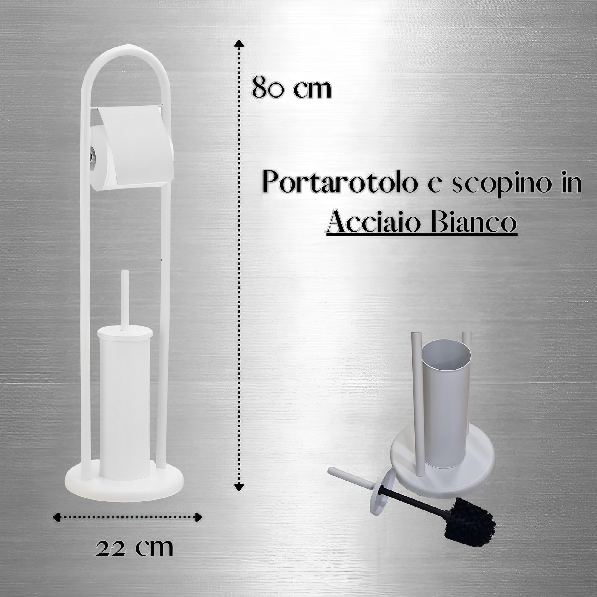 Piantana Portarotolo e Scopino Bianco, Porta Carta Igenica e Scopino da Terra, Scopino Wc con Porta Carta Igenica