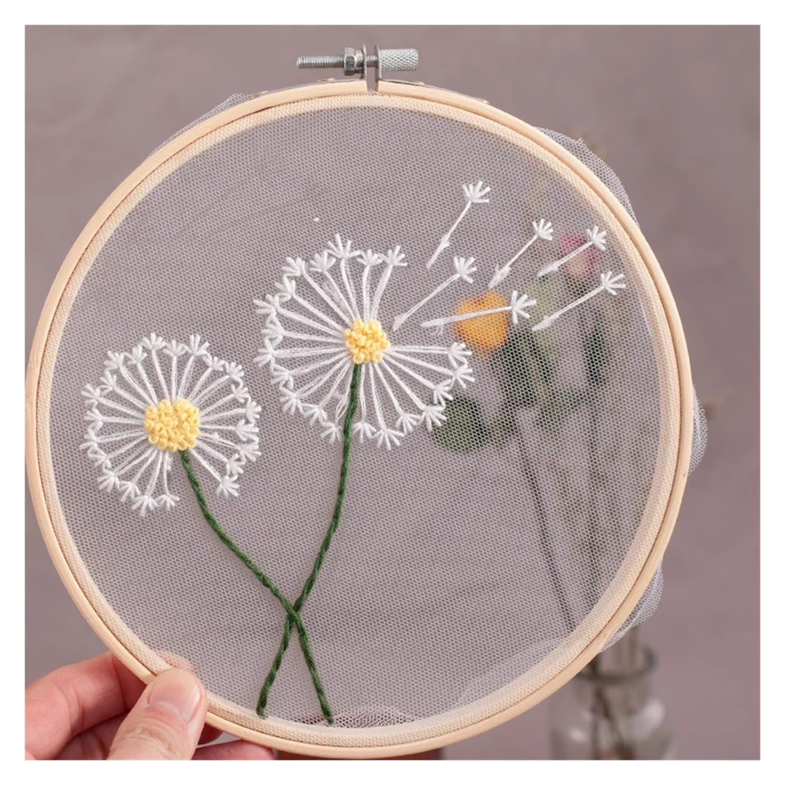 Zestaw do haftowania DIY kwiatowy wzór - 18 x 18 cm i 20 x 20 cm tkanina, wielokolorowe nici dla początkujących, łatwy w użyciu, kompletny zestaw rzemieślniczy do projektów domowych i artystycznych