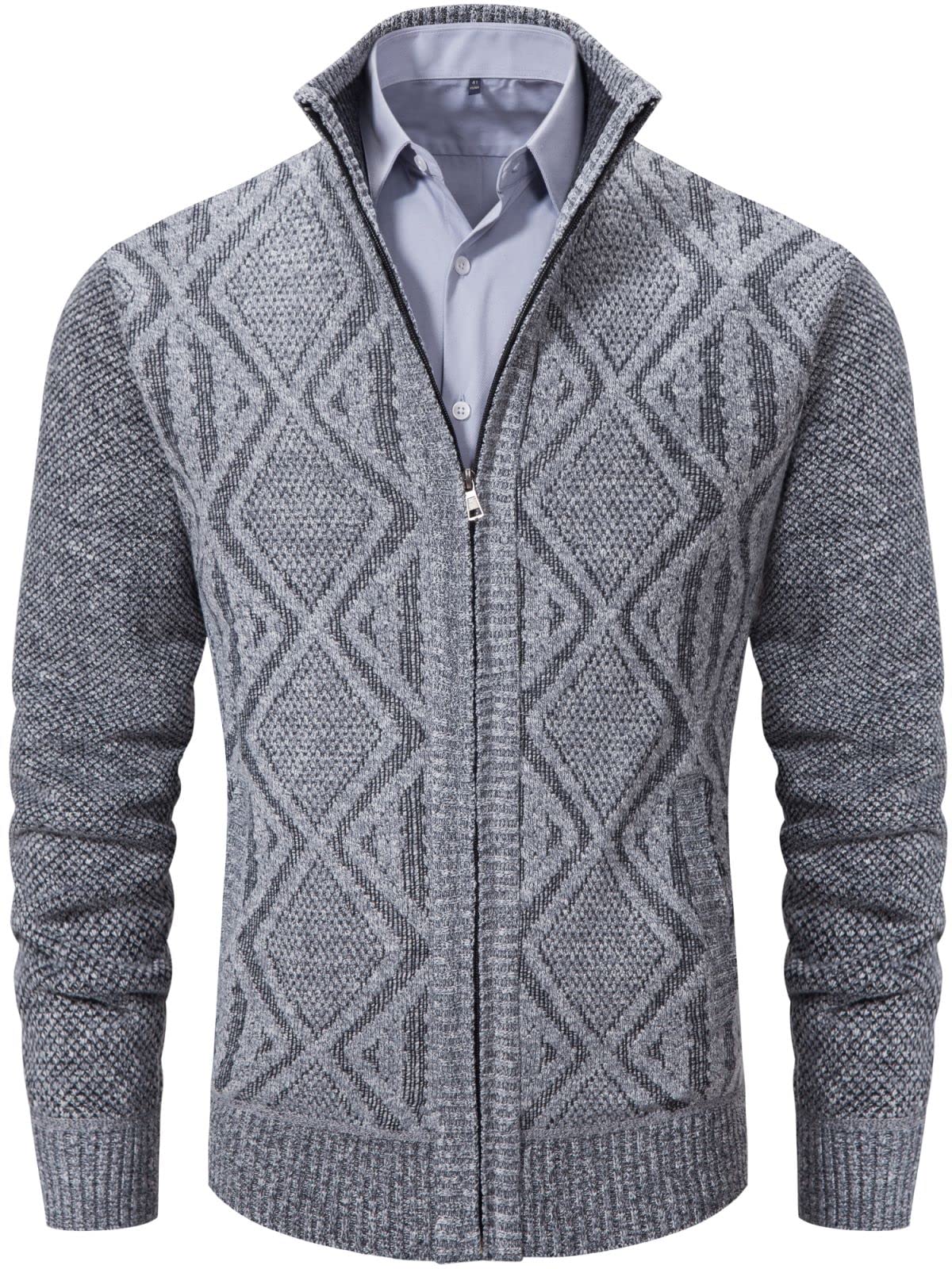 VtuAOL Men's Cardigan Sweaters Full Zip Sweaters Stand Collar Casual Knitted Cardigan with Pockets