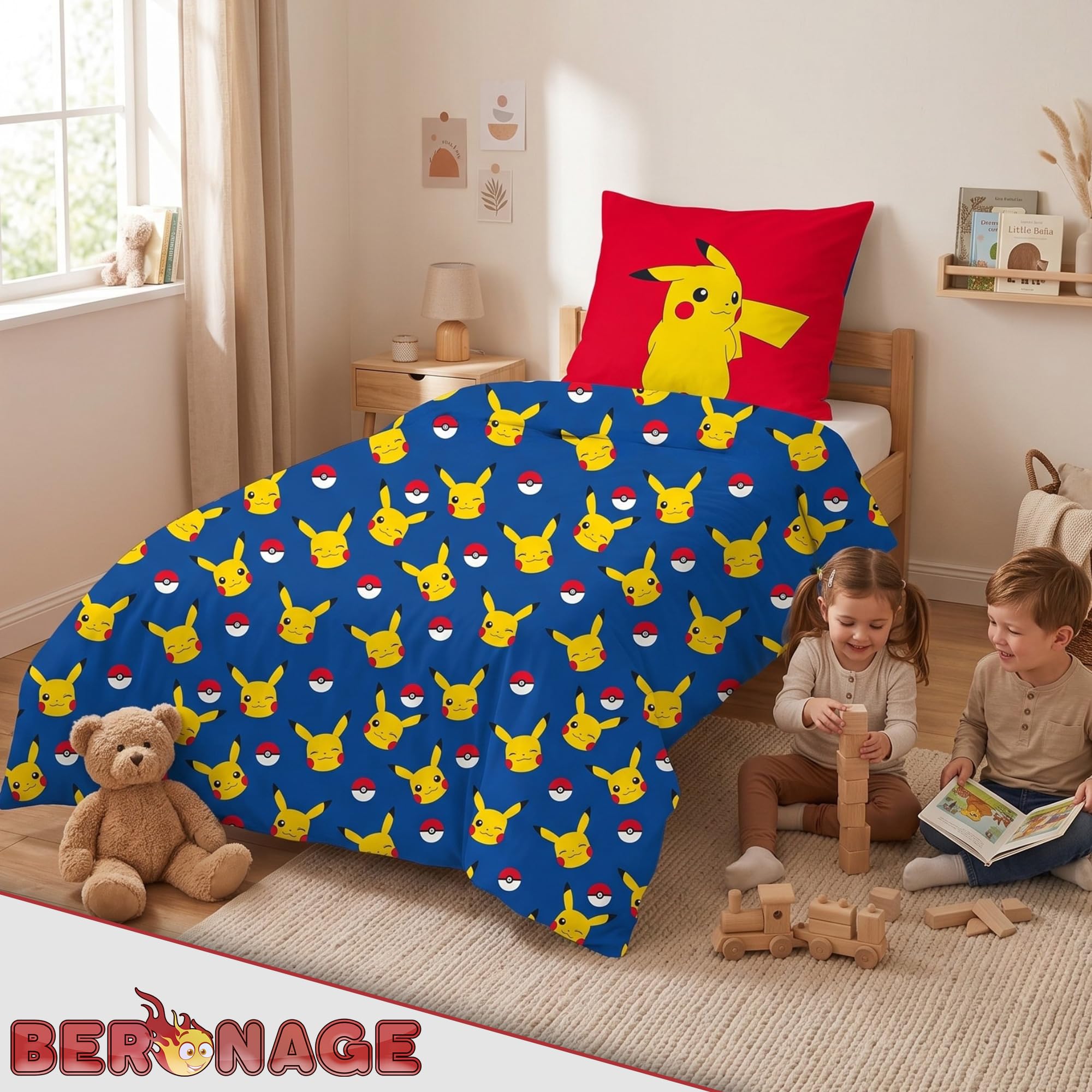 Linon Kinder Wende-Bettwäsche Pokémon Motiv Go Pikatchu Neu & Ovp Renforcé - 135 x 200cm + 80 x 80cm 100% Baumwolle Pokemon Kinderbettwäsche deutsche Größe