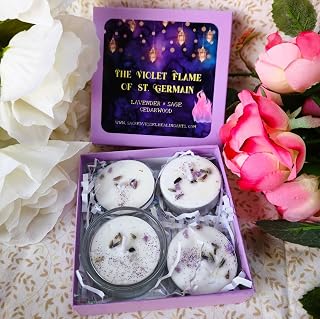 Violet Flame Tealight Candles Soy Box of 4 w/ 1 Glass Holder ~Ascension Ascended Master St. Germain