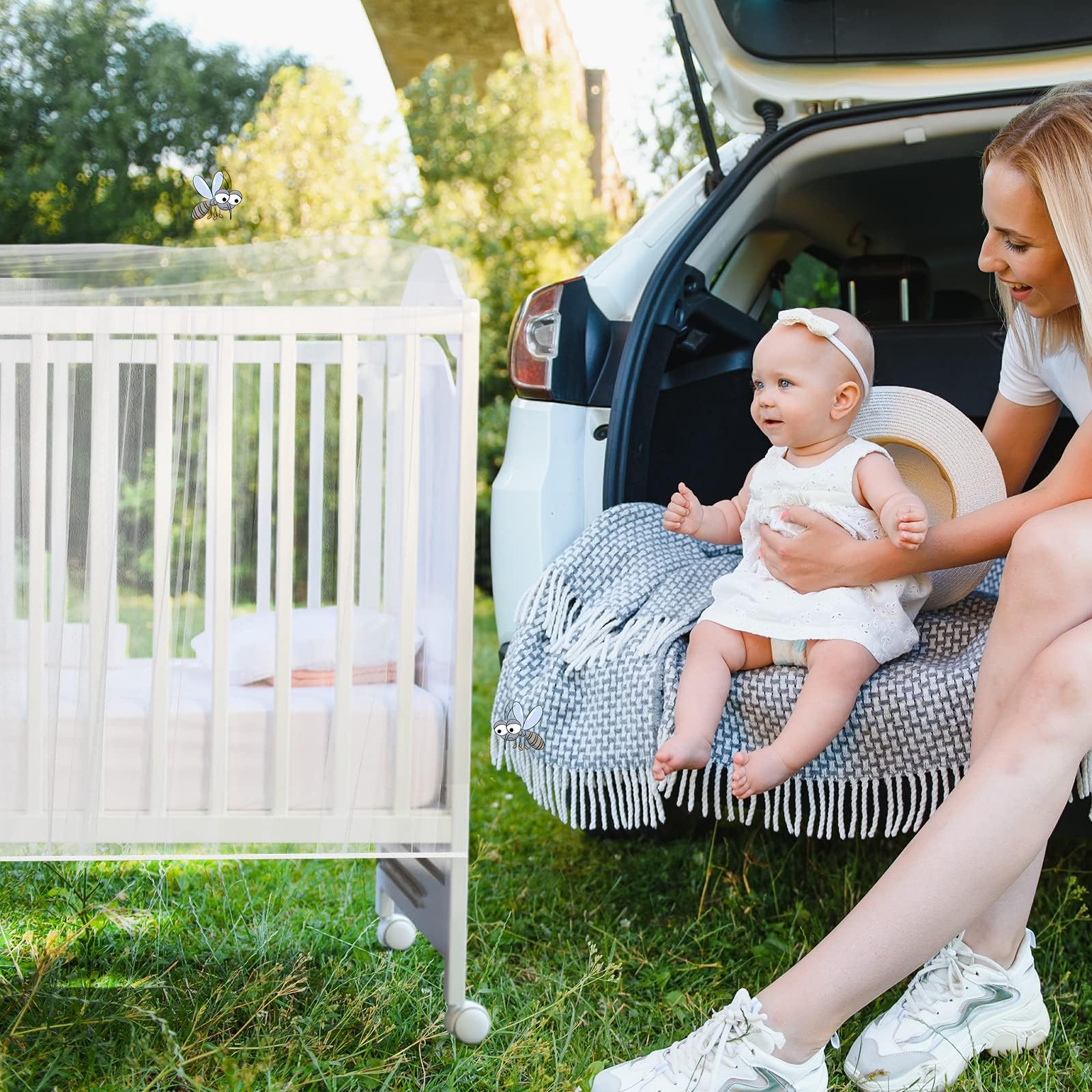 faburo Zanzariera Lettino Bambini per Passeggino, Seggiolino Auto, Culla e Lettino da Viaggio Adatto sia per Attività al Chiuso che All'aperto, 145 * 80 * 90cm
