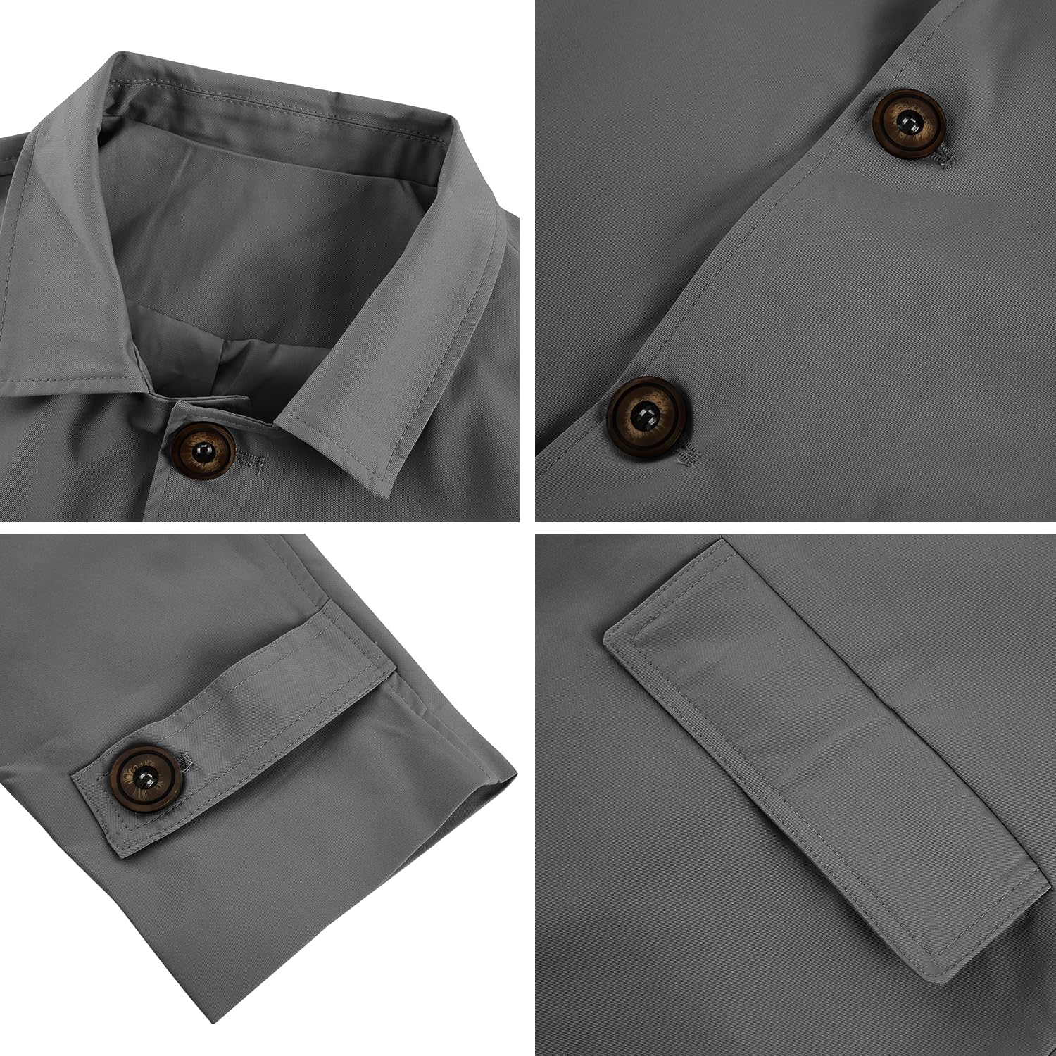 Mens Trench Coat Slim Fit Single Breasted Casual Long Jacket Lightweight Lapel Fall Windbreaker Overcoat - Image 5