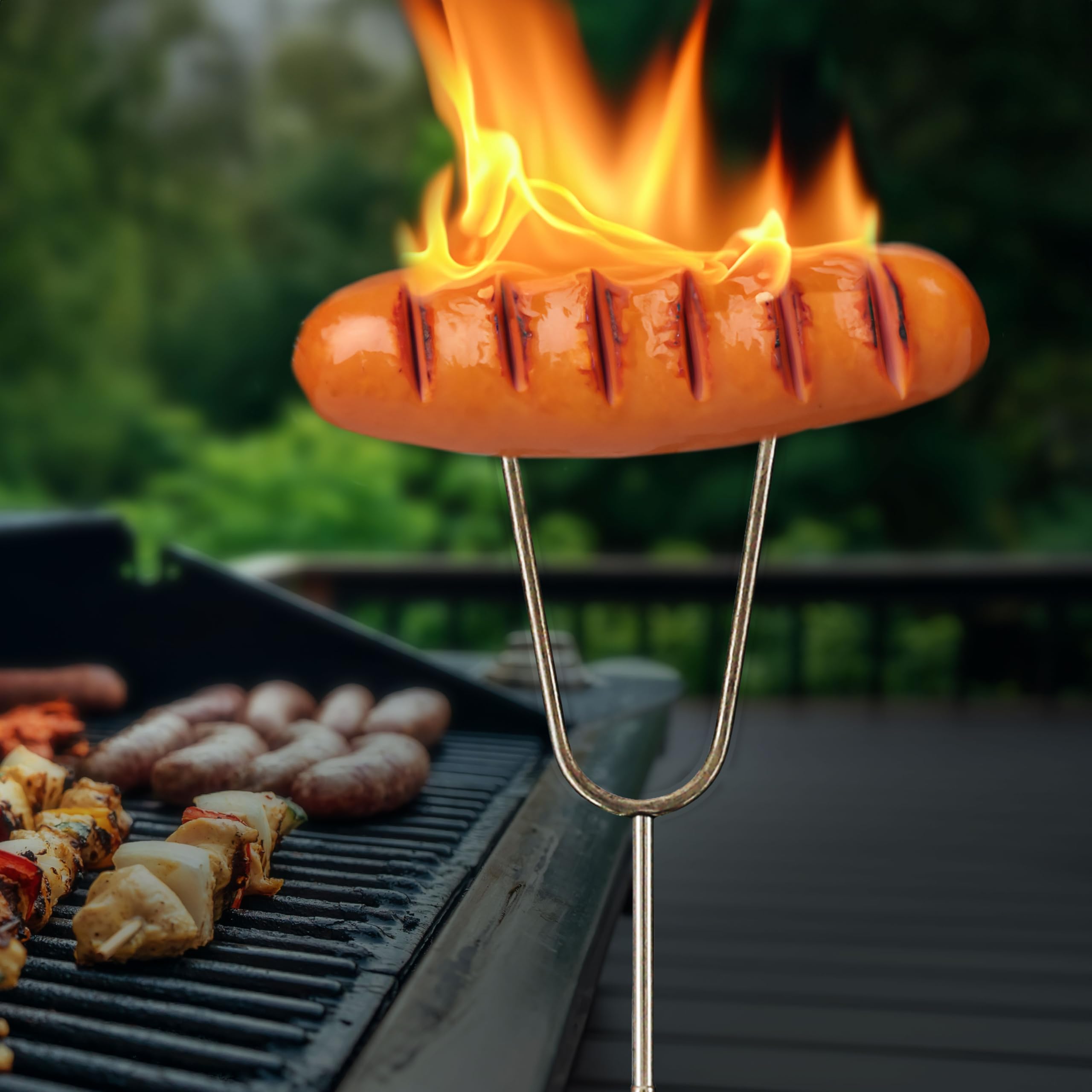 Set di 25 spiedini telescopici, in acciaio inox e PVC, 7,5 x 25 x 1,5 cm, 24 bis73 cm, nero e argento, forcella estensibile (1 set di 25 spiedini per barbecue)