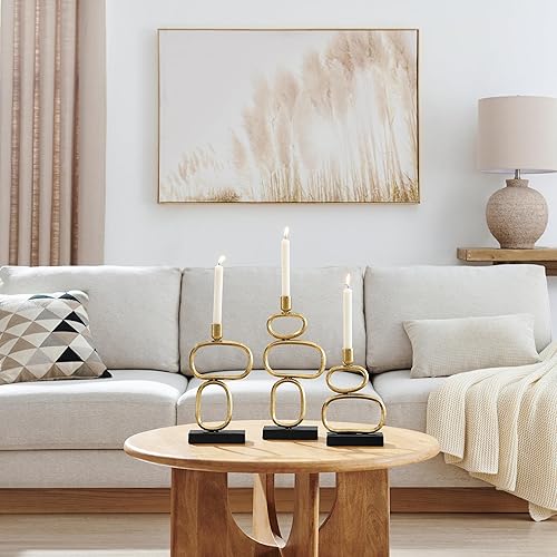 Miniatura 4 de Danya B. Eduardo Midcentury - Candelabros modernos esculpidos geométricos dorados y negros, juego de 3