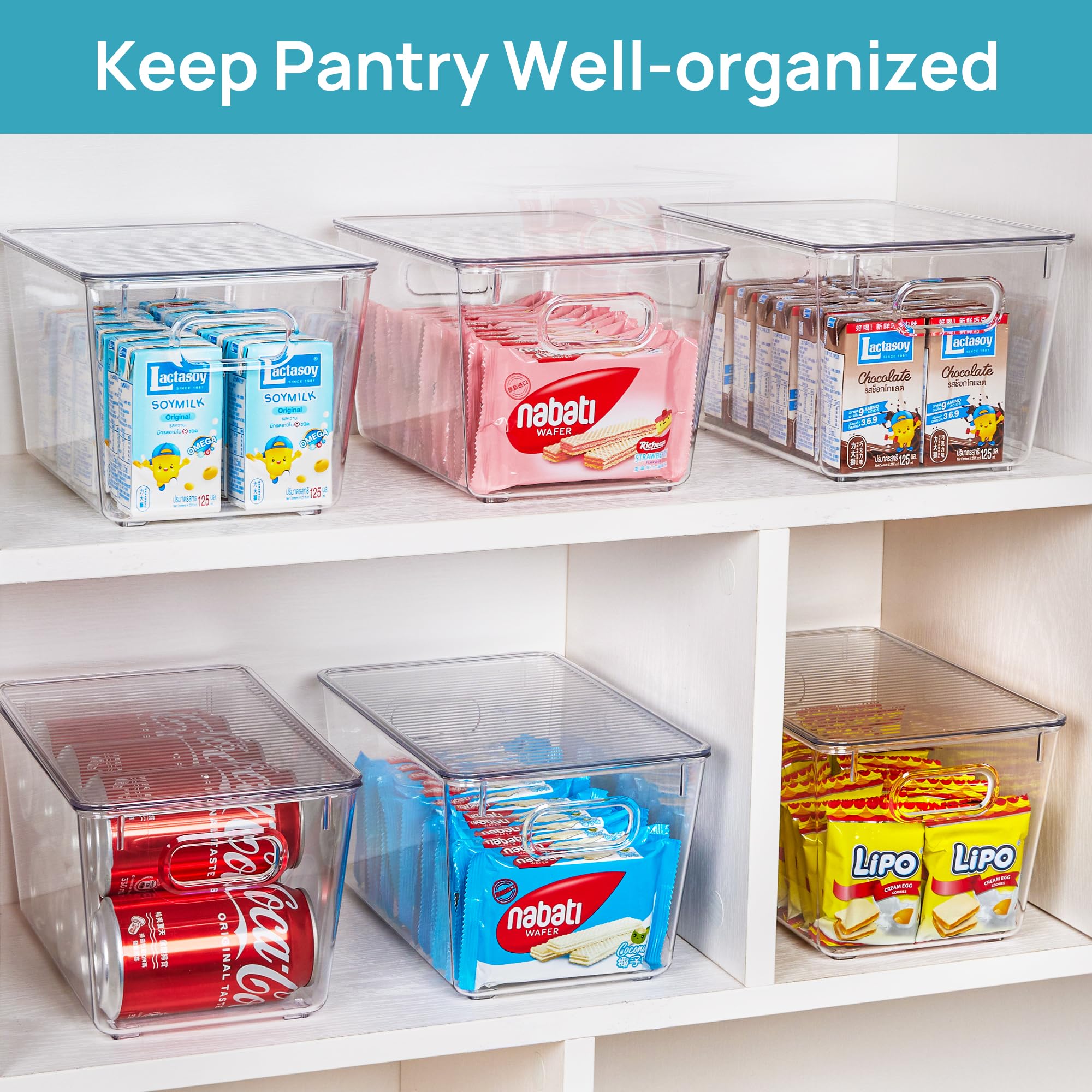 Vtopmart 14 Pack Clear Stackable Storage Bins with Lids, Medium Plastic Containers with Handle for Pantry Organization and Storage,Perfect for Kitchen, Fridge, Cabinet, Bathroom Organizer