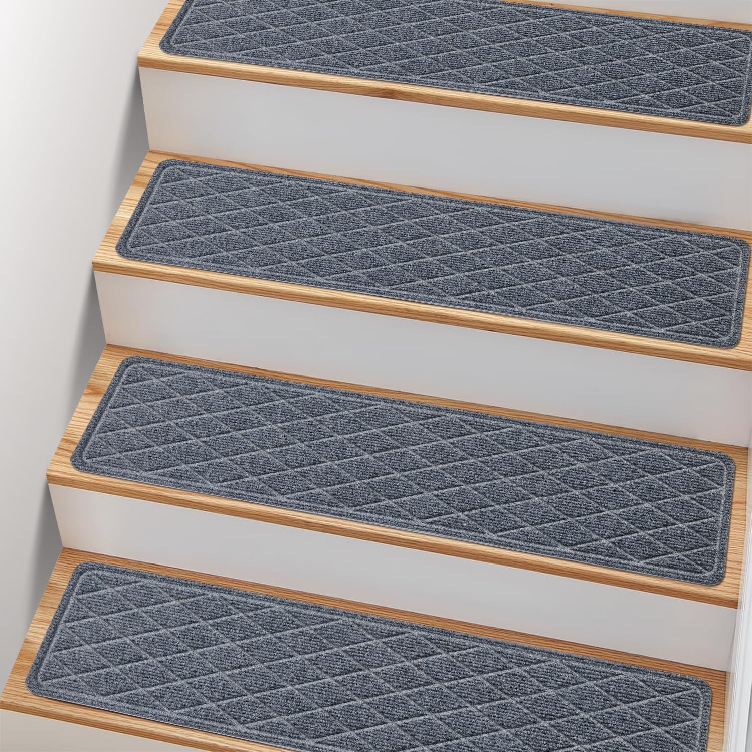 Non Slip Stair Treads for Wooden Steps,15 Pack 8" X 30" Stairs Carpet Treads Indoor with Reusable Peel and Stick Adhesive for Kids Elders and Pets,Polyester TPR Backing 8" X 30" Dark Grey-1 15