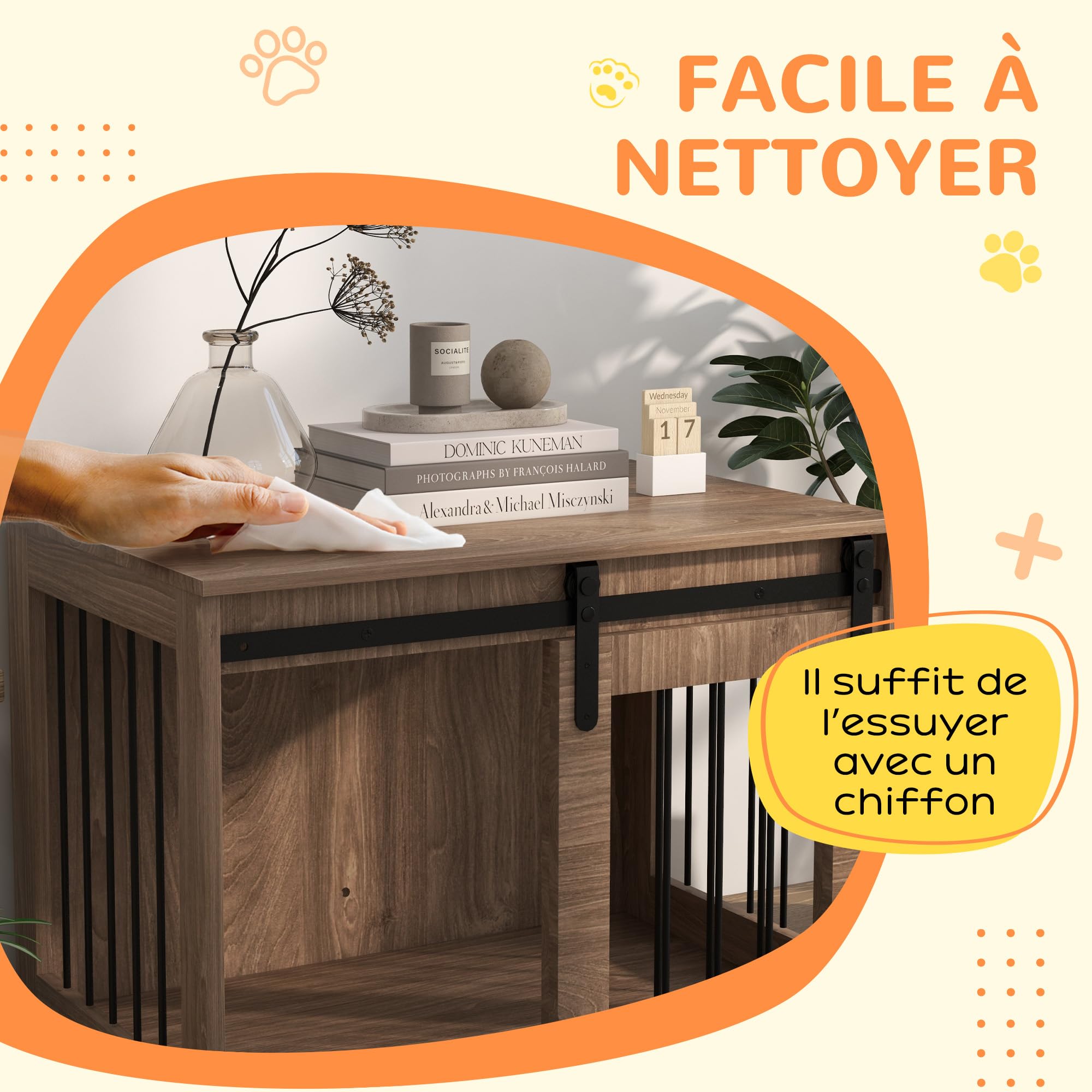 PawHut Klatka dla psa Domek dla psa Kryty mebel Klatka dla psa 1 drzwi przesuwne, stolik pomocniczy, efekt drewna, wymiary 57H x 80 L x 54 l, brązowy