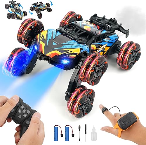 Kannino Coche de control remoto 2.4 GHz 6WD RC Stunt Car con detección de gestos Coche eléctrico giratorio de 360 con luces y niebla rociadora 124