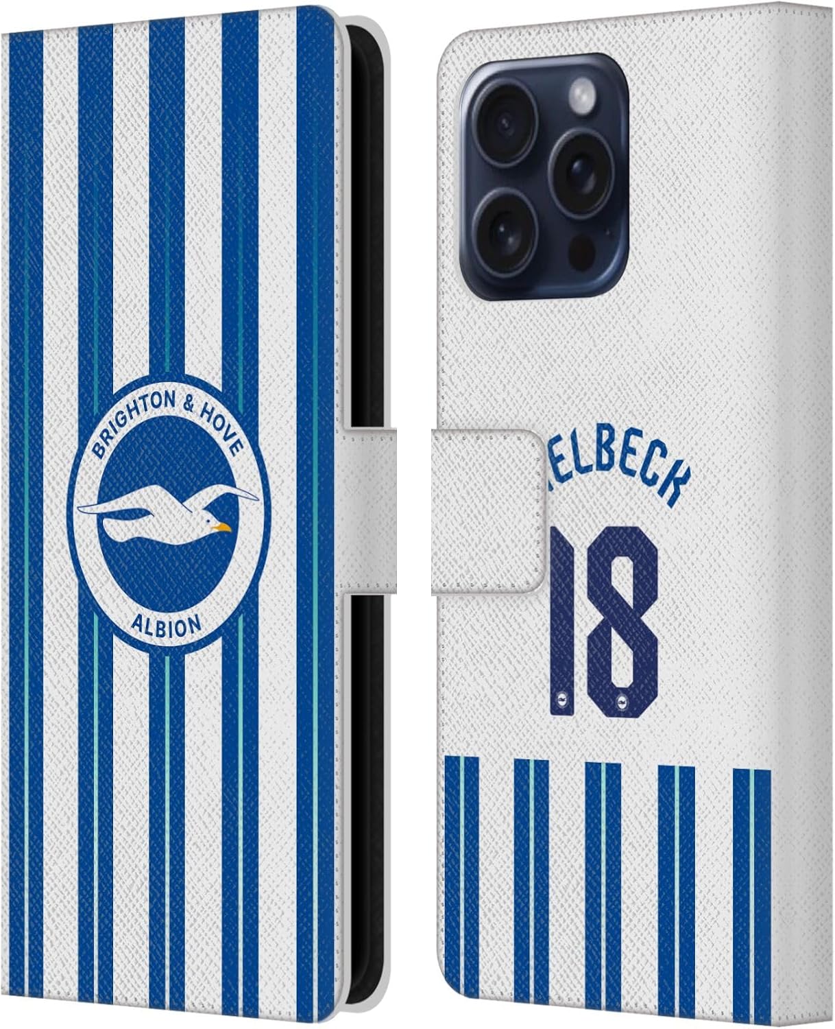 Head Case Designs Officially Licensed Brighton & Hove Albion F.C Danny Welbeck 2024/25 Players Home Kit Leather Wallet Case Compatible with Apple iPhone 16 Pro Max