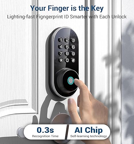 Miniatura 7 de TEEHO TE342 Cerradura inteligente de puerta de entrada sin llave con teclado, control remoto de aplicación Bluetooth, cerrojo electrónico para