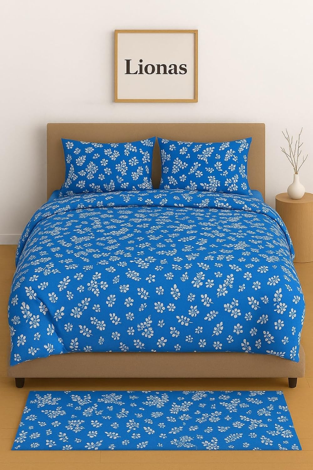 Ezgi Çift Kişilik Desenli Nevresim + 2 Adet Kapaklı Yastık Kılıfı Lacivert 200x230 cm, ciftntstil