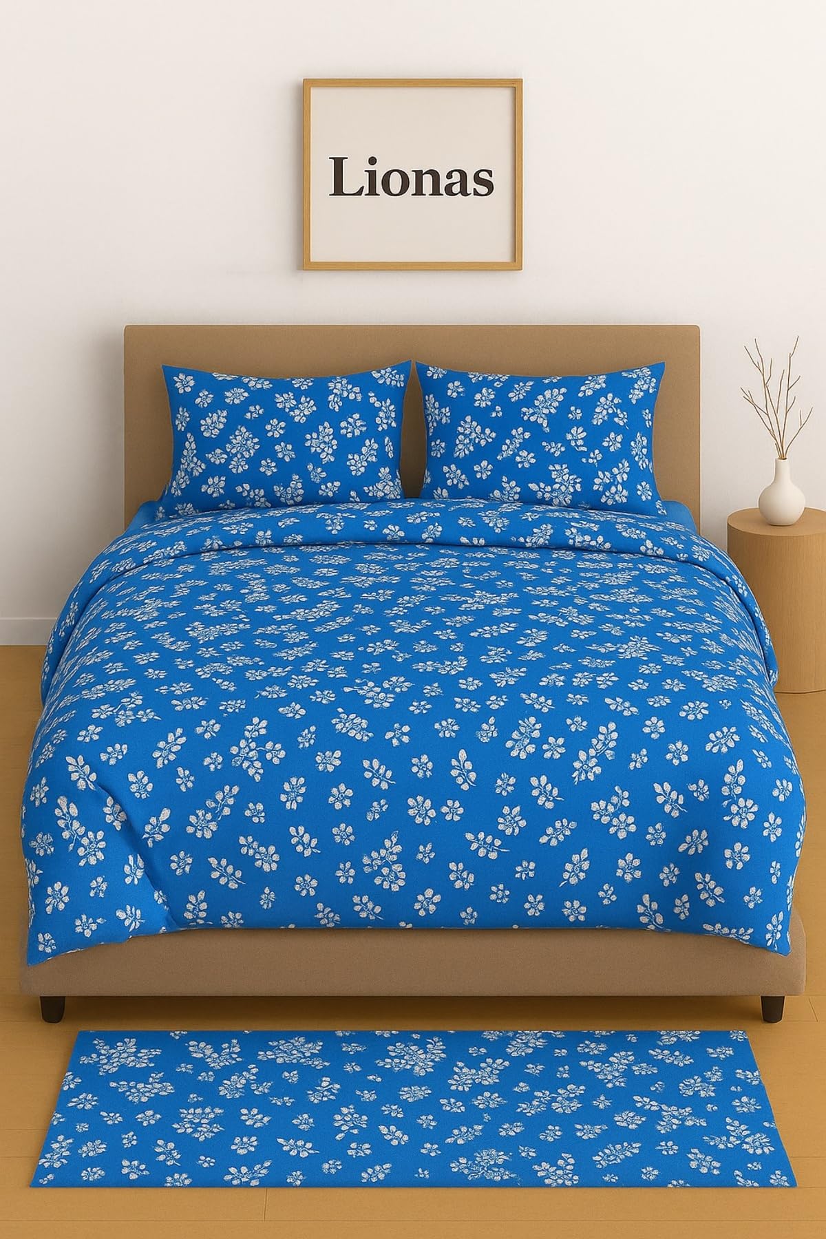 Ezgi Çift Kişilik Desenli Nevresim + 2 Adet Kapaklı Yastık Kılıfı Lacivert 200x230 cm, ciftntstil