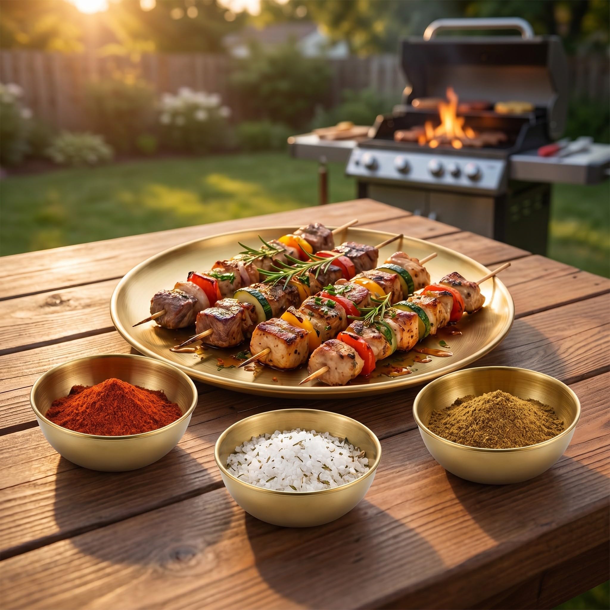 Operitacx 1 juego de vajilla dorada: platos llanos de acero inoxidable de 23 cm y 25 cm y cuencos de 7,5 cm - Vajilla de metal con acabado dorado cepillado para buffet, barbacoa, ensaladas, aperitivos