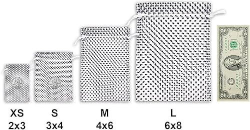 Miniatura 4 de The Display Guys - Paquete de 100 bolsas de regalo de organza transparente de 2 x 2.5 pulgadas con cordón (XS), lunares (blanconegro) - para