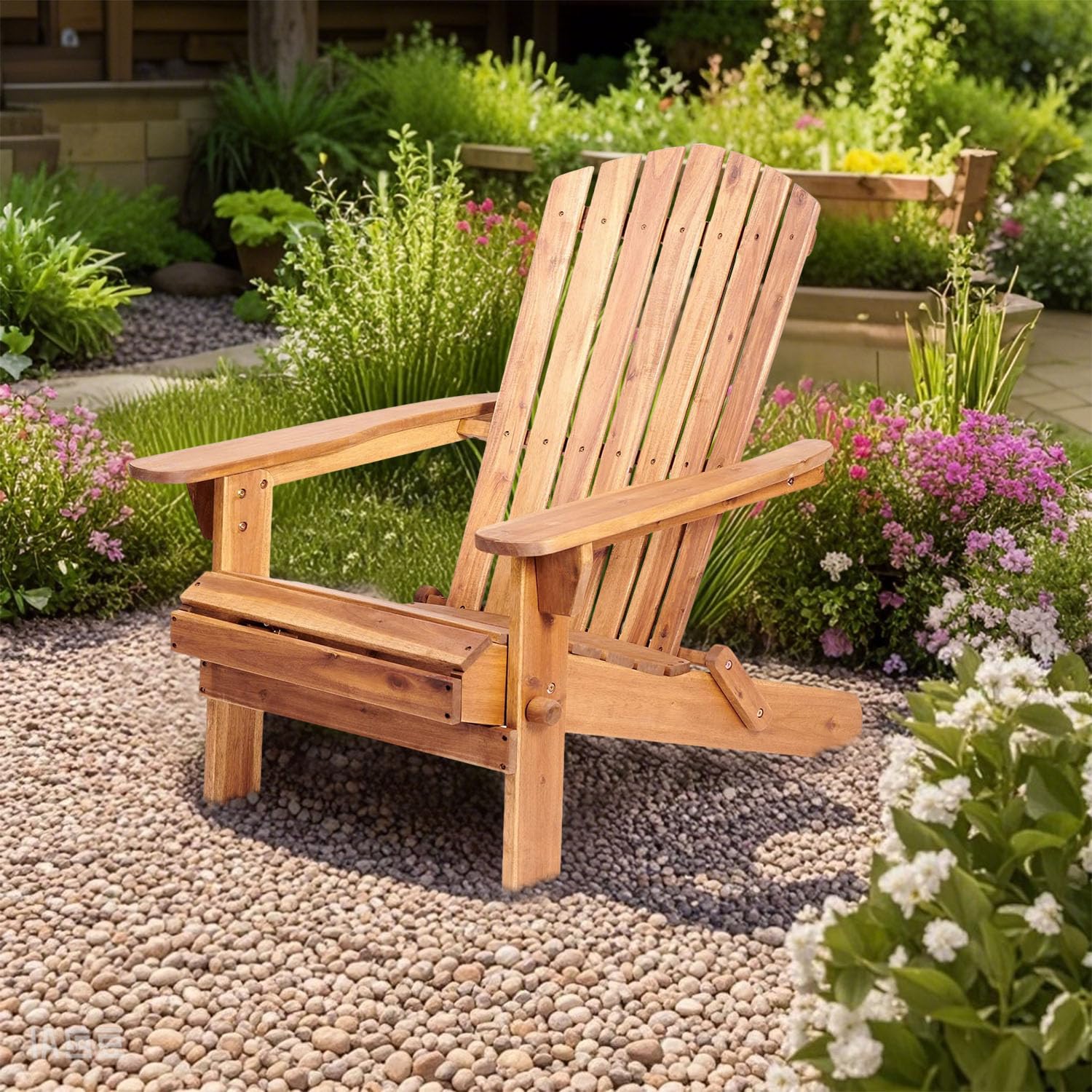 Ptsuker Folding Adirondack Chair For Relaxing Garden Chair Outdoor, Stackable, Arm Rest, Ergonomic, Wooden Accent Furniture Lounge Chairs for Garden, Patio, Backyard Deck