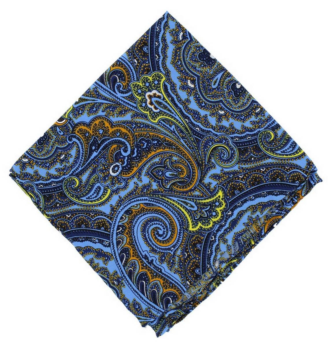 Michelsons Of London Men's Blue Bright Paisley Silk Pocket Square