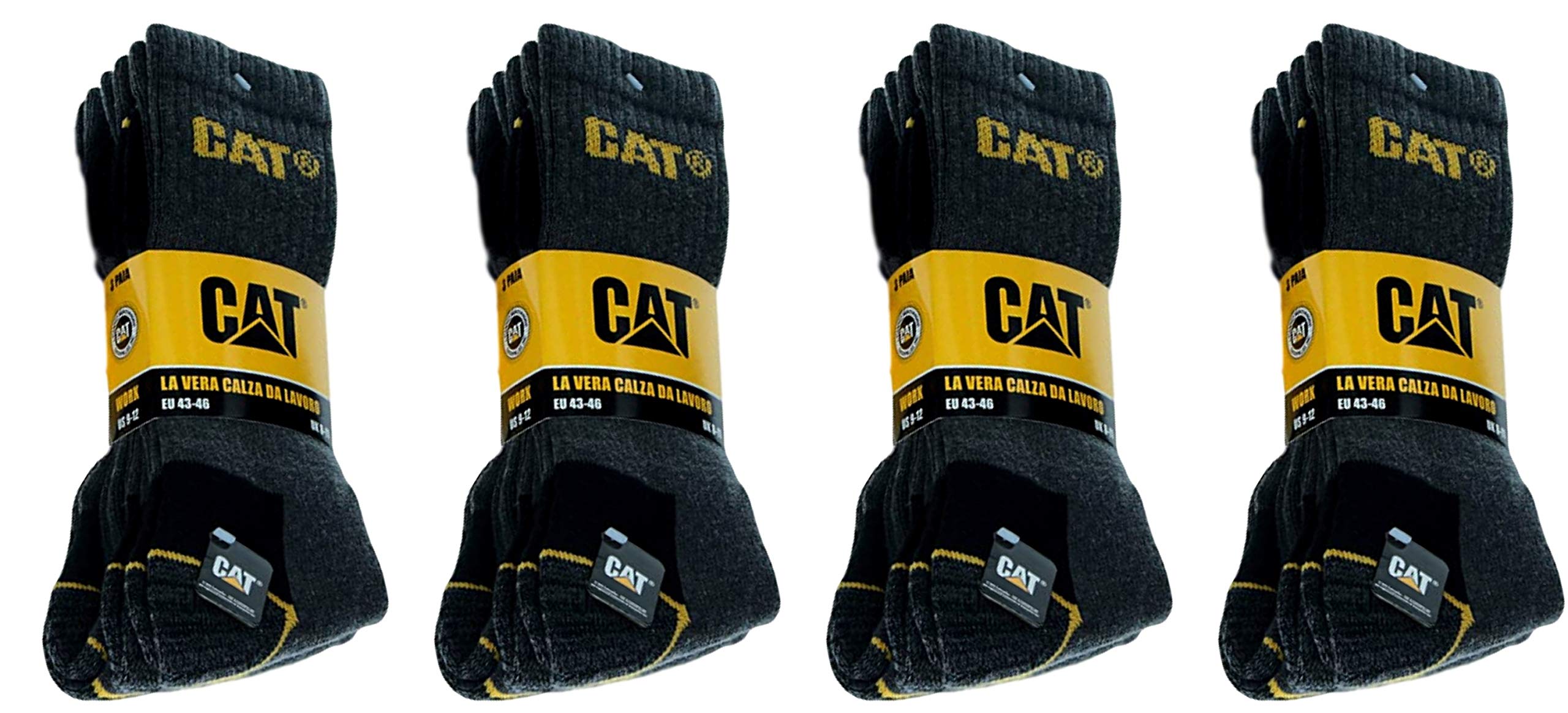 Caterpillar 6 Paires Chaussettes Travail Mi-Mollet - Chaussures de Sécurité - Pointe et Talon Renforcé - Coton Eponge