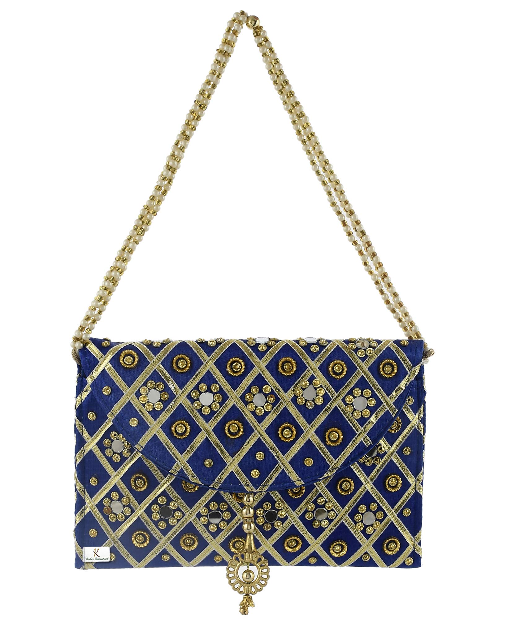 Kuber IndustriesKuber Industries Silk Traditional Mirror Work Envelope Clutch/Hand Purse Bag for Women/Girls (Blue)-KUBMART11443, Standard
