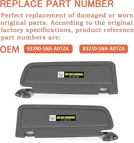 Miniatura 3 de 83280-SNA-A01ZA Viseras solares, izquierda y derecha (lado del conductor y lado del pasajero) Compatible con Honda Civic 2006 2007 2008 2009 2010