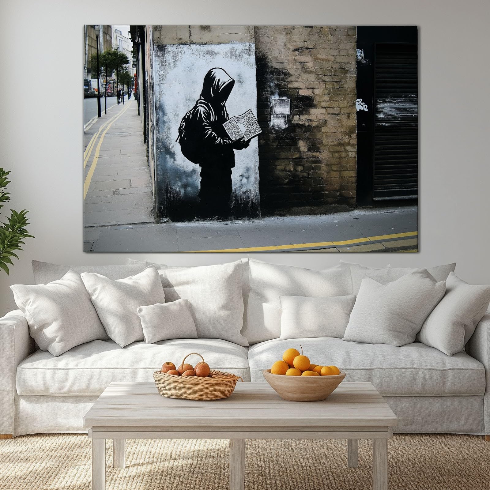 Tableau Decoration Murale, Cadre Decoration Murale Bois Garçon à Capuche Street Art Graffiti, Impression sur Toile, Grande Décoration Maison pour Chambre Garçon Salle de Jeux Gaming 100x70 cm